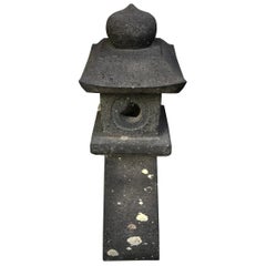 Japanese Tall Black Antique Pathway Stone Lantern, 100 Years Old, 31"