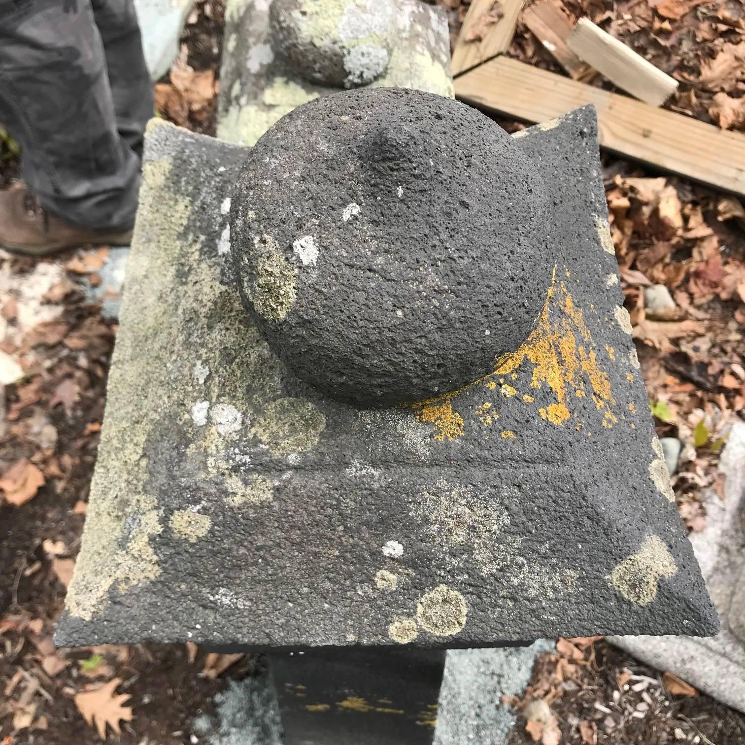 Japanese Tall Black Antique Pathway Stone Lantern, 19th Century In Good Condition In South Burlington, VT