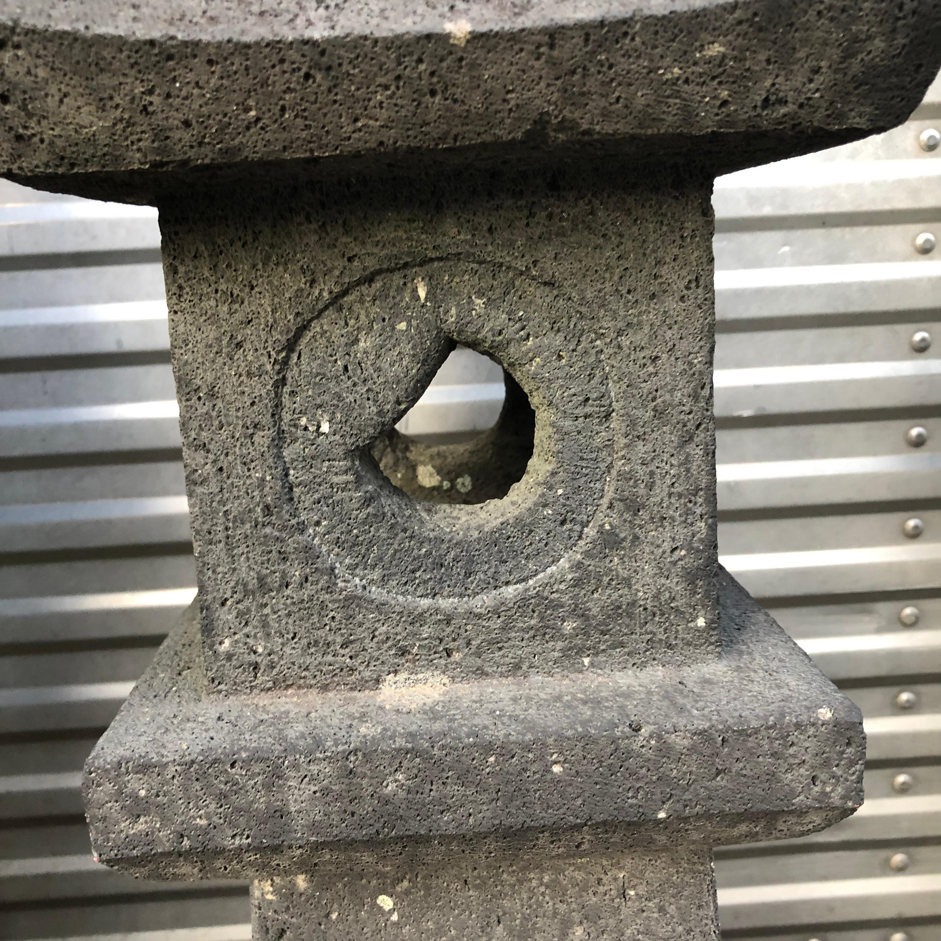 20th Century Japanese Tall Black Antique Pathway Stone Lantern, 100 Years Old, 31