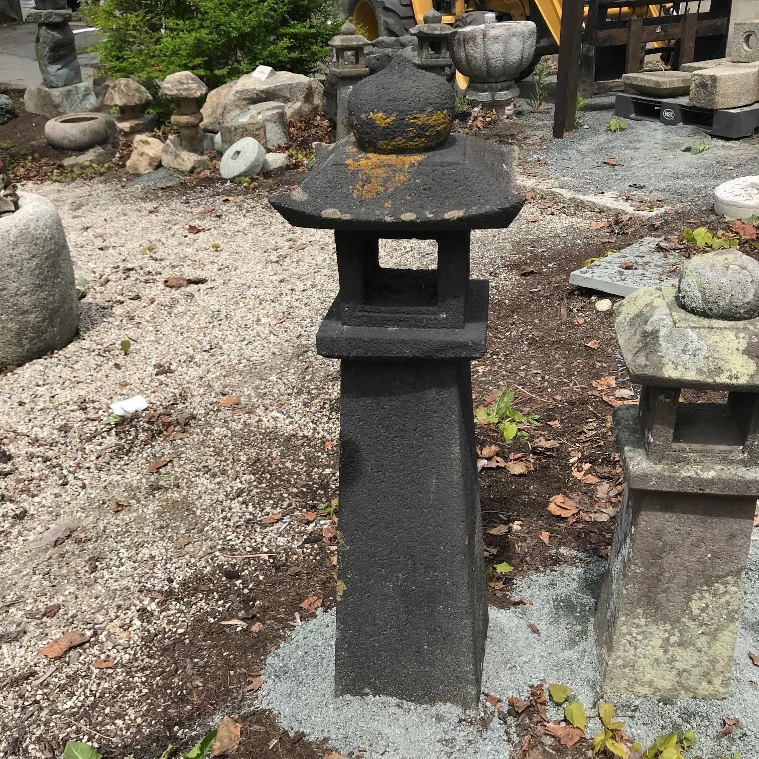Japanese Tall Black Antique Pathway Stone Lantern, 100 Years Old, 31