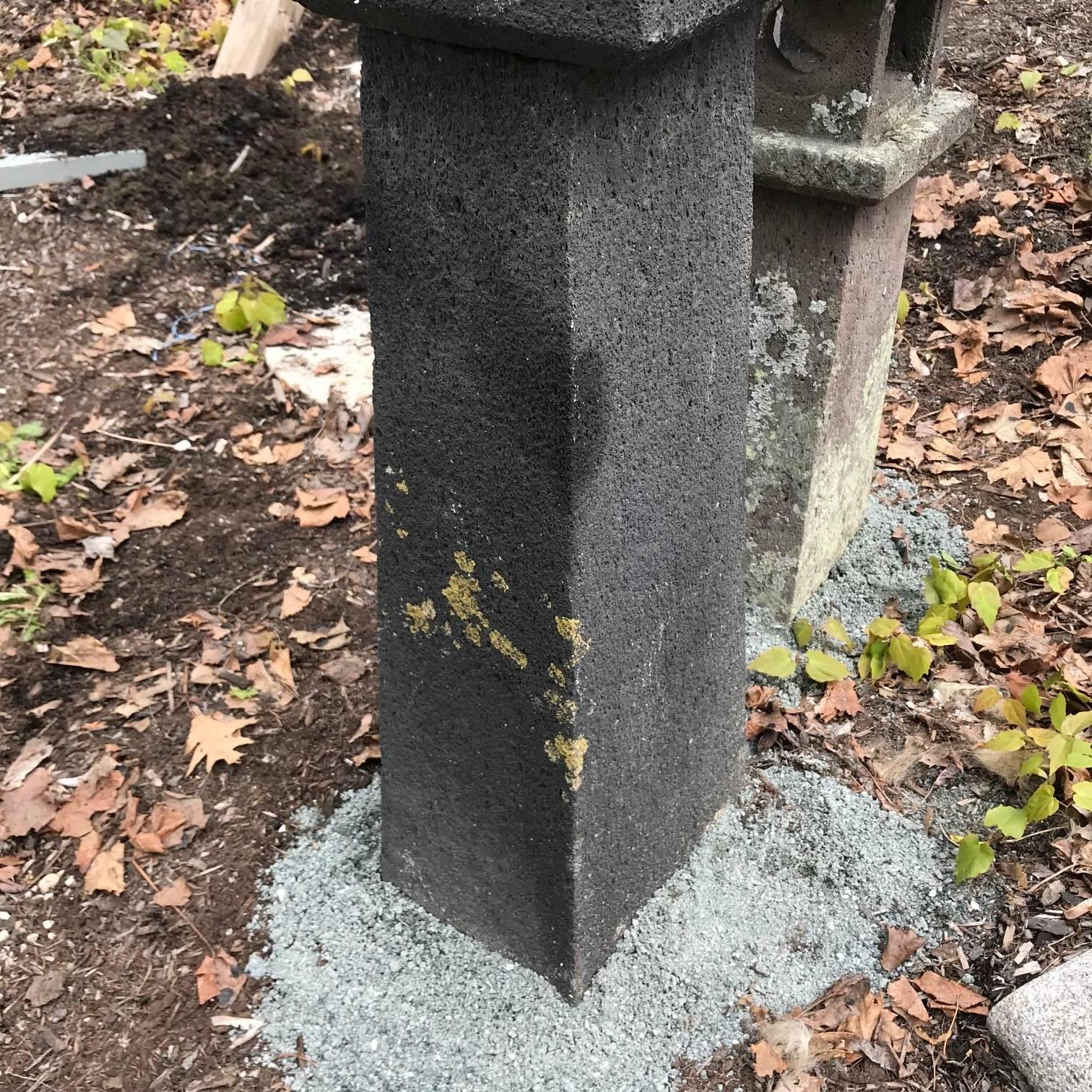 Japanese Tall Black Antique Pathway Stone Lantern, 100 Years Old, 31