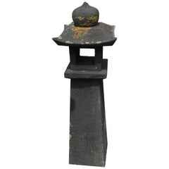 Japanese Tall Black Antique Pathway Stone Lantern, 19th Century