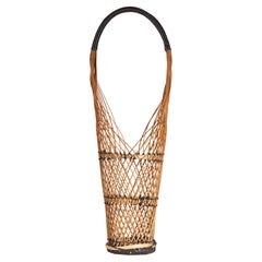 Japanese Tall Ikebana Basket, Bamboo & Black Accents, Suruga Sensuji Style