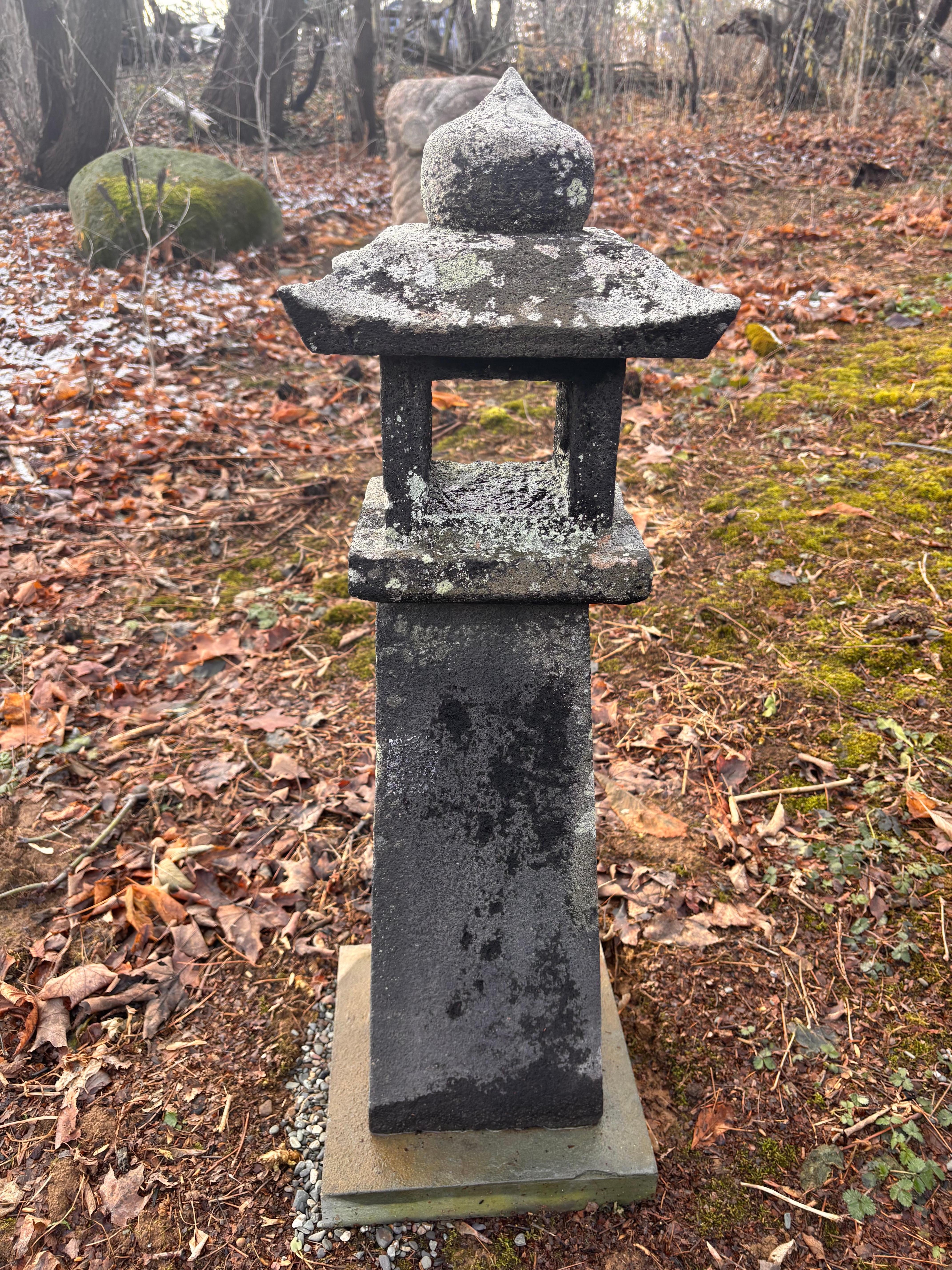 Japanese Tall Pair Antique Stone Sun And Moon Pathway Lanterns, 34 Inches 3