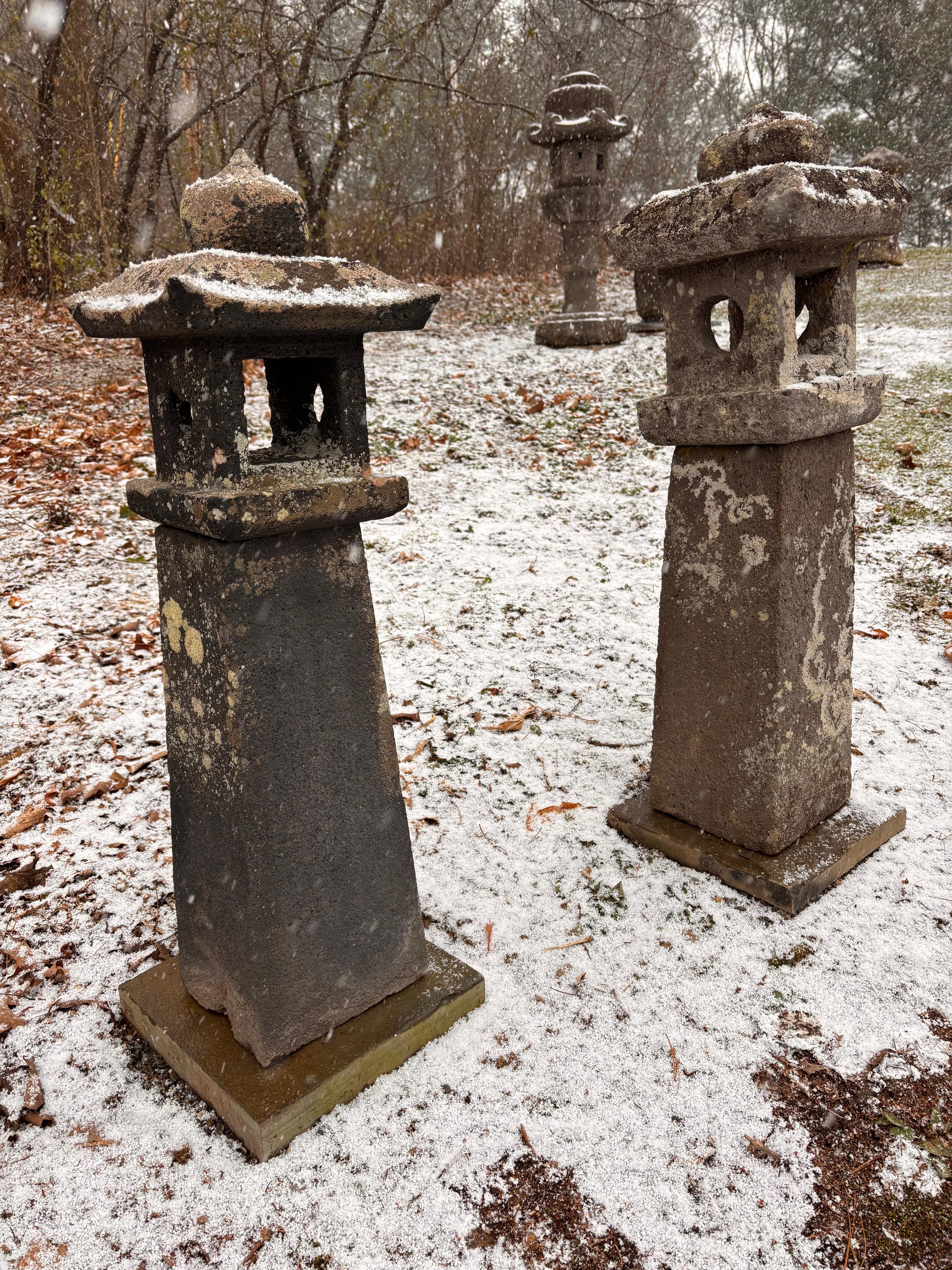 Pair (2) Attractive Pathway Stone Lanterns

Wouldn't these antique garden stone lanterns look perfect for your garden entry or pathway, pool, patio, or deck ?

Attractive antique petite stone lanterns in a Japanese Arts & Crafts style 

Japan, a