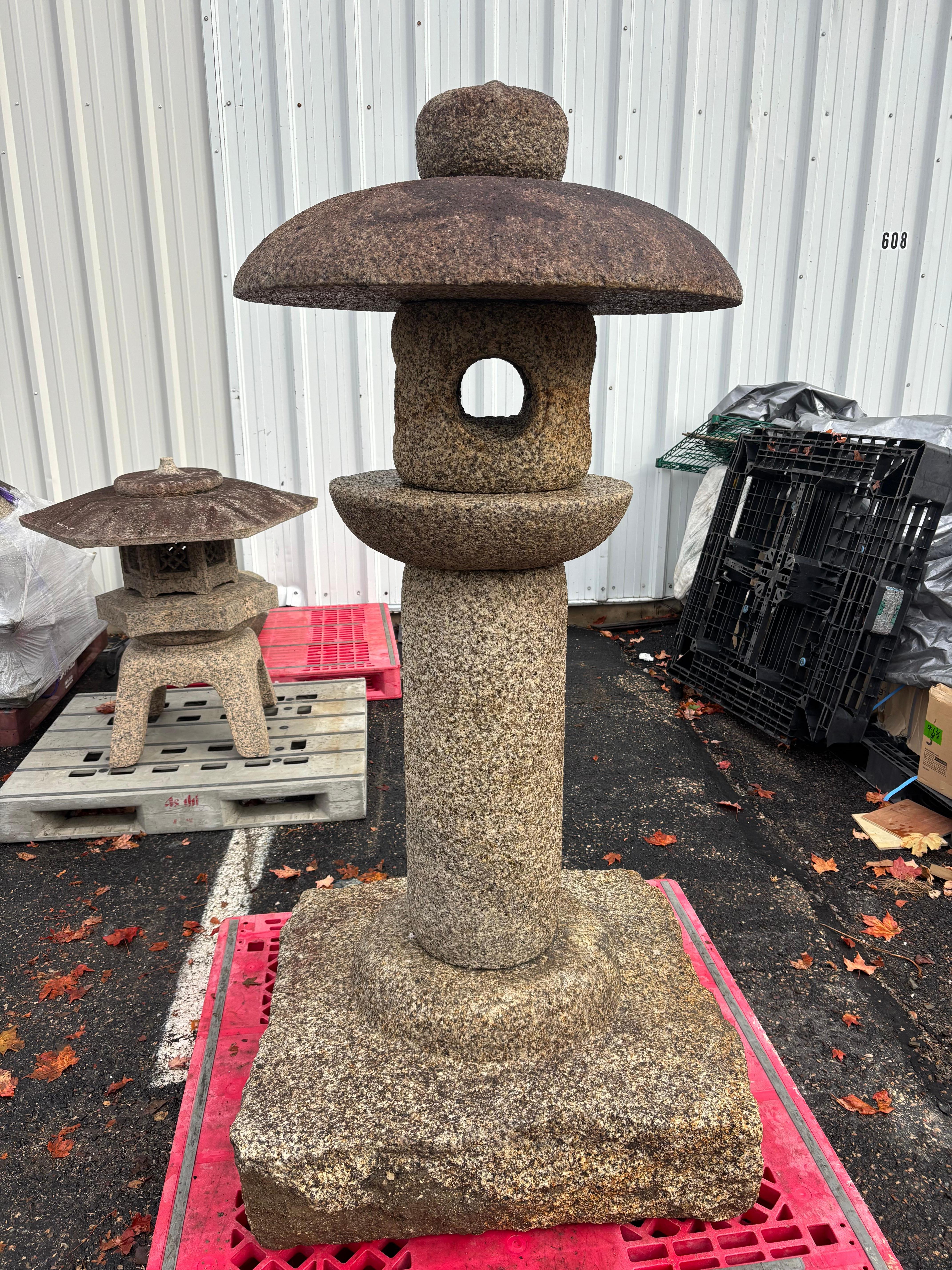 Showa Japanese Tall Round Top Stone Lantern- one of a kind For Sale