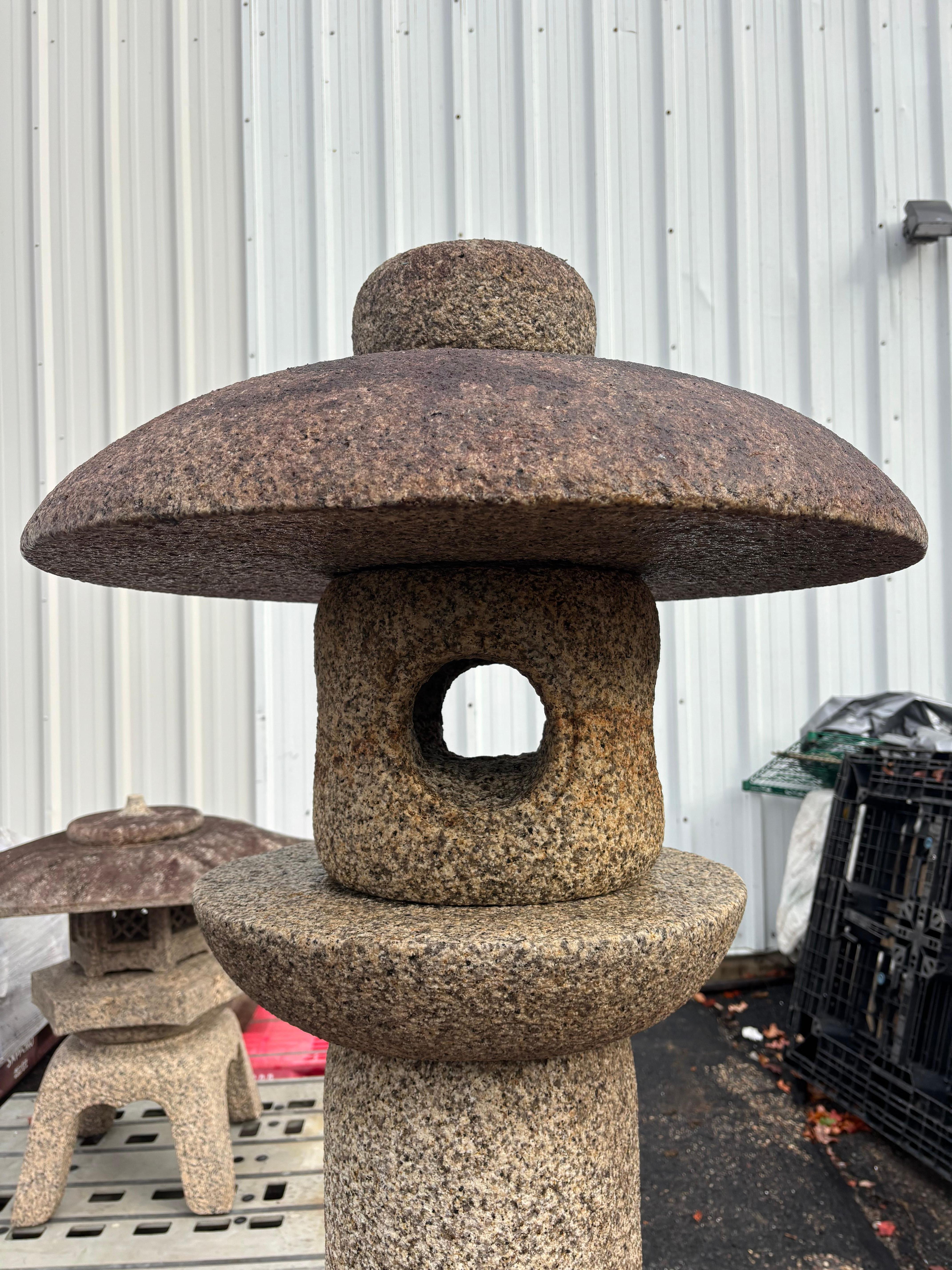 Hand-Carved Japanese Tall Round Top Stone Lantern- one of a kind For Sale