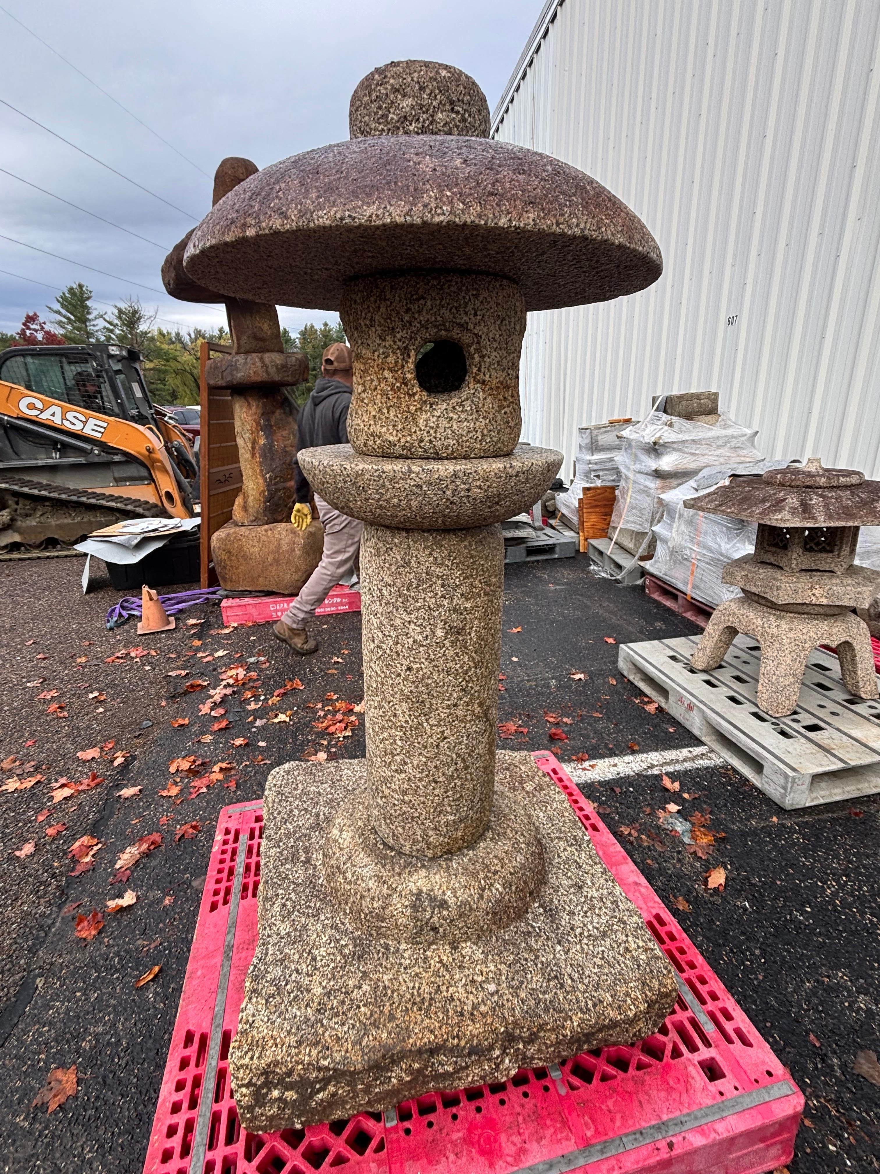 Granite Japanese Tall Round Top Stone Lantern- one of a kind For Sale