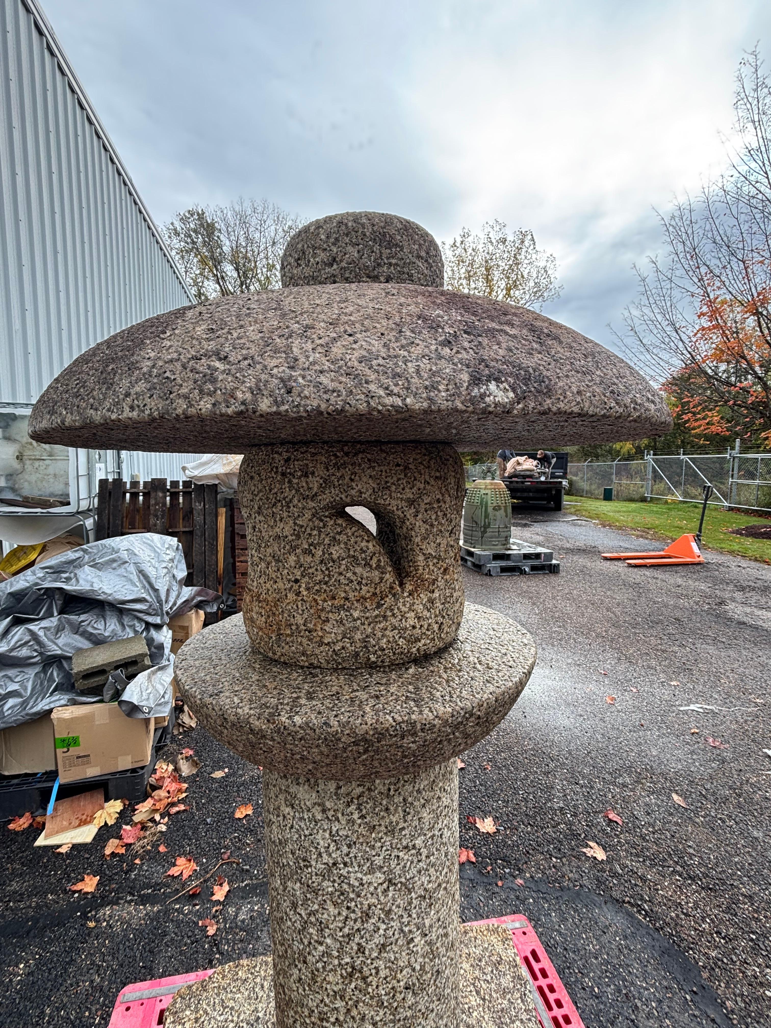 Japanese Tall Round Top Stone Lantern- one of a kind For Sale 2