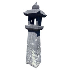 Japanese Tallest Antique Stone Sun And Moon Lantern Beautiful Details 43 Inches