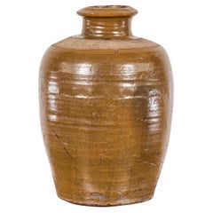 Japanische Tamba-Tachikui-Ware aus Japan  Vase aus brauner Glasur mit dezenter Kalligraphie