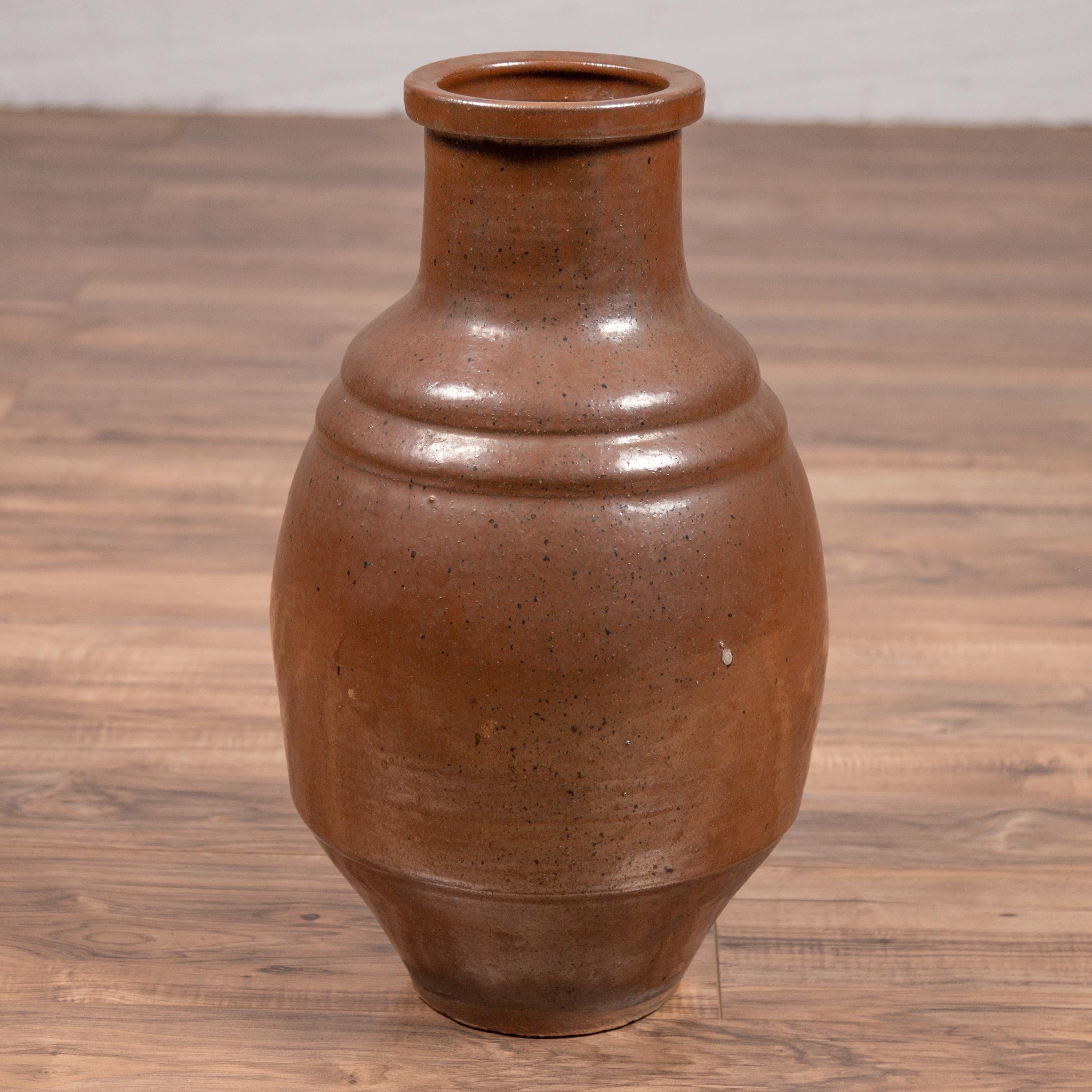Japanese Tamba Tachikui Ware Monochrome Brown Glazed Water Jug, 19th Century In Good Condition For Sale In Yonkers, NY