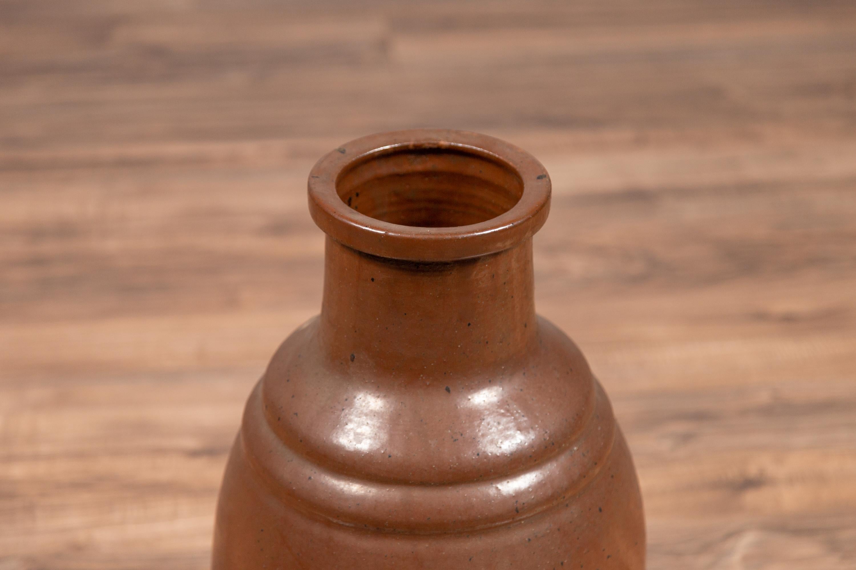 Ceramic Japanese Tamba Tachikui Ware Monochrome Brown Glazed Water Jug, 19th Century For Sale