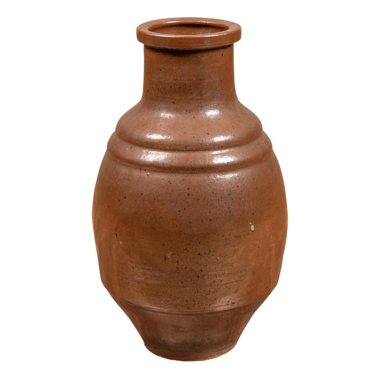 Japanese Tamba Tachikui Ware Monochrome Brown Glazed Water Jug, 19th