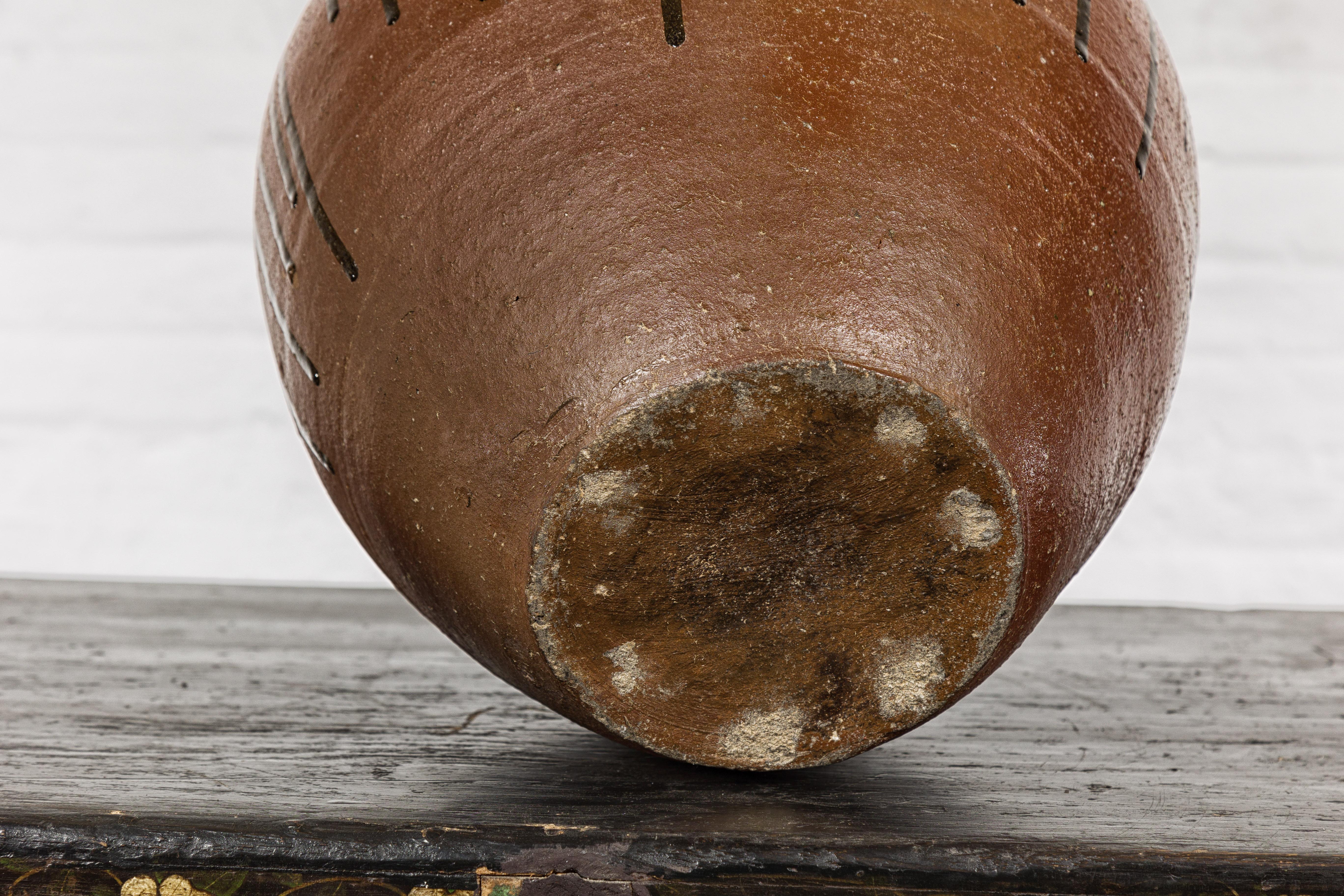Japanese Tamba Ware Brown Glazed Ceramic Salt Pot Planter with Dripping 10
