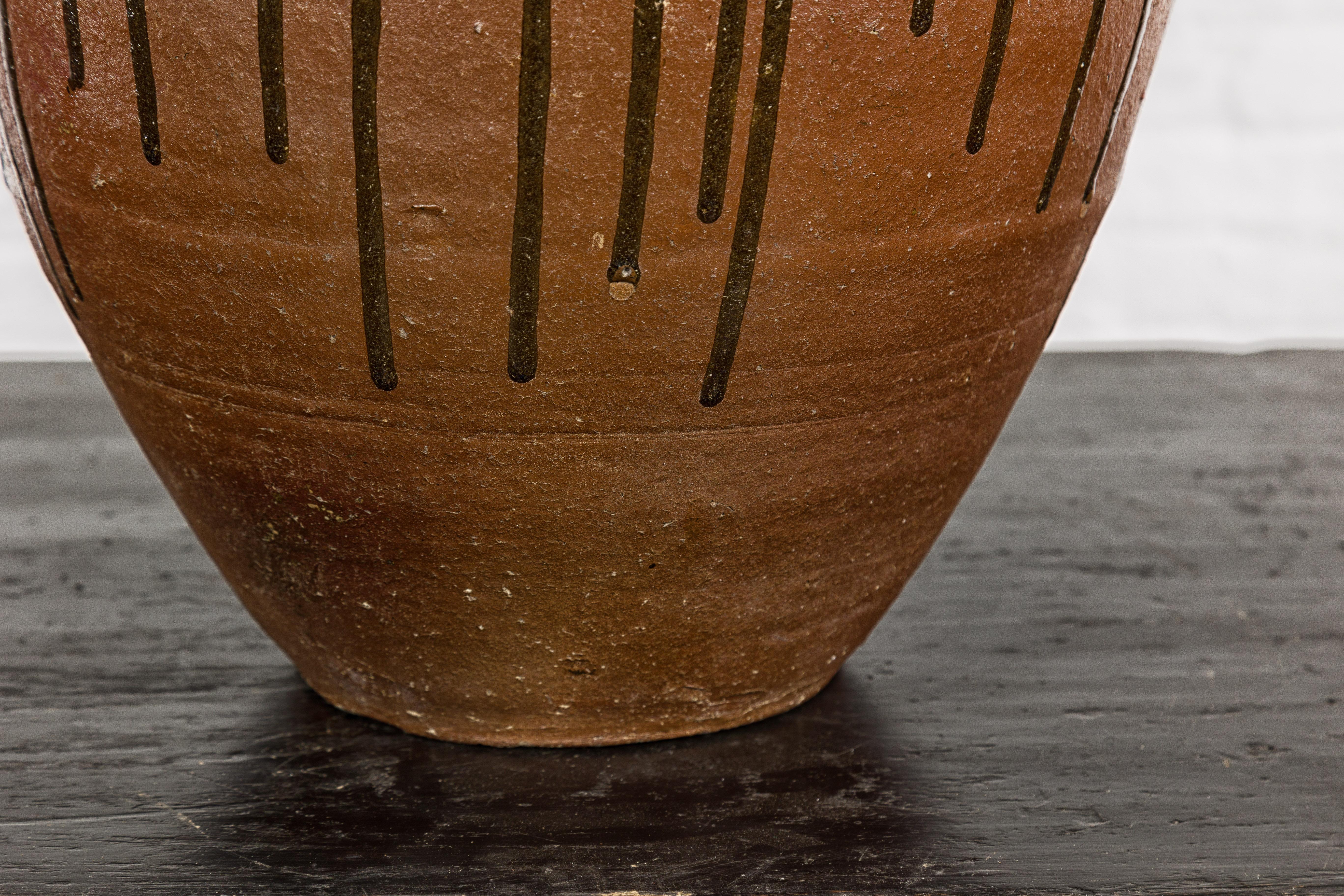 Japanese Tamba Ware Brown Glazed Ceramic Salt Pot Planter with Dripping 3