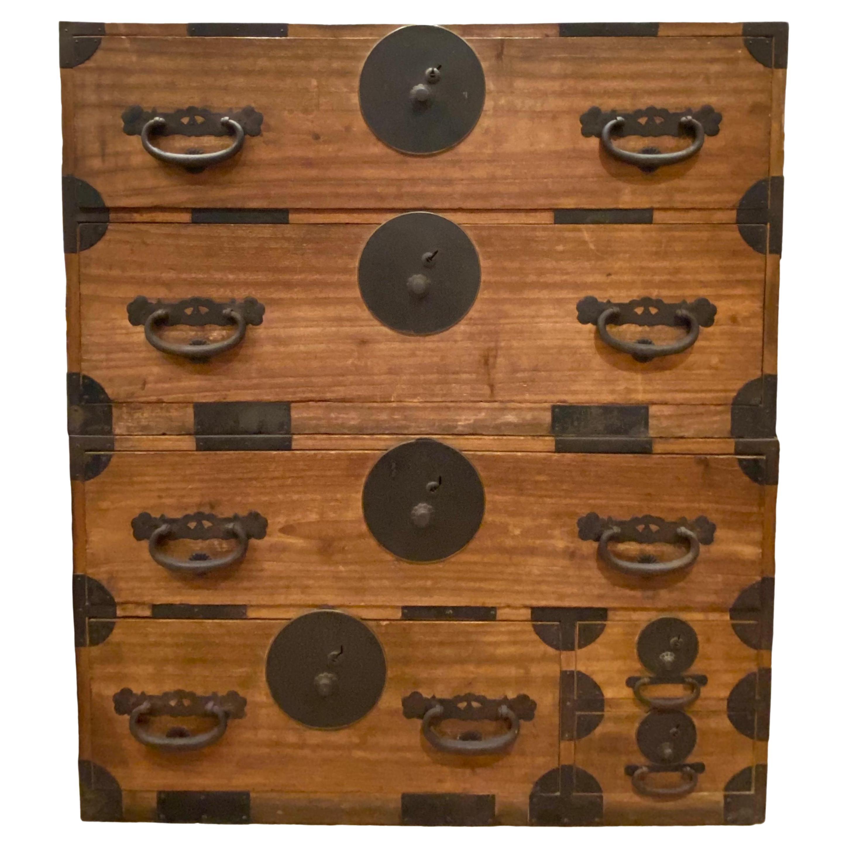Japanese Tansu Chest in 2 parts For Sale