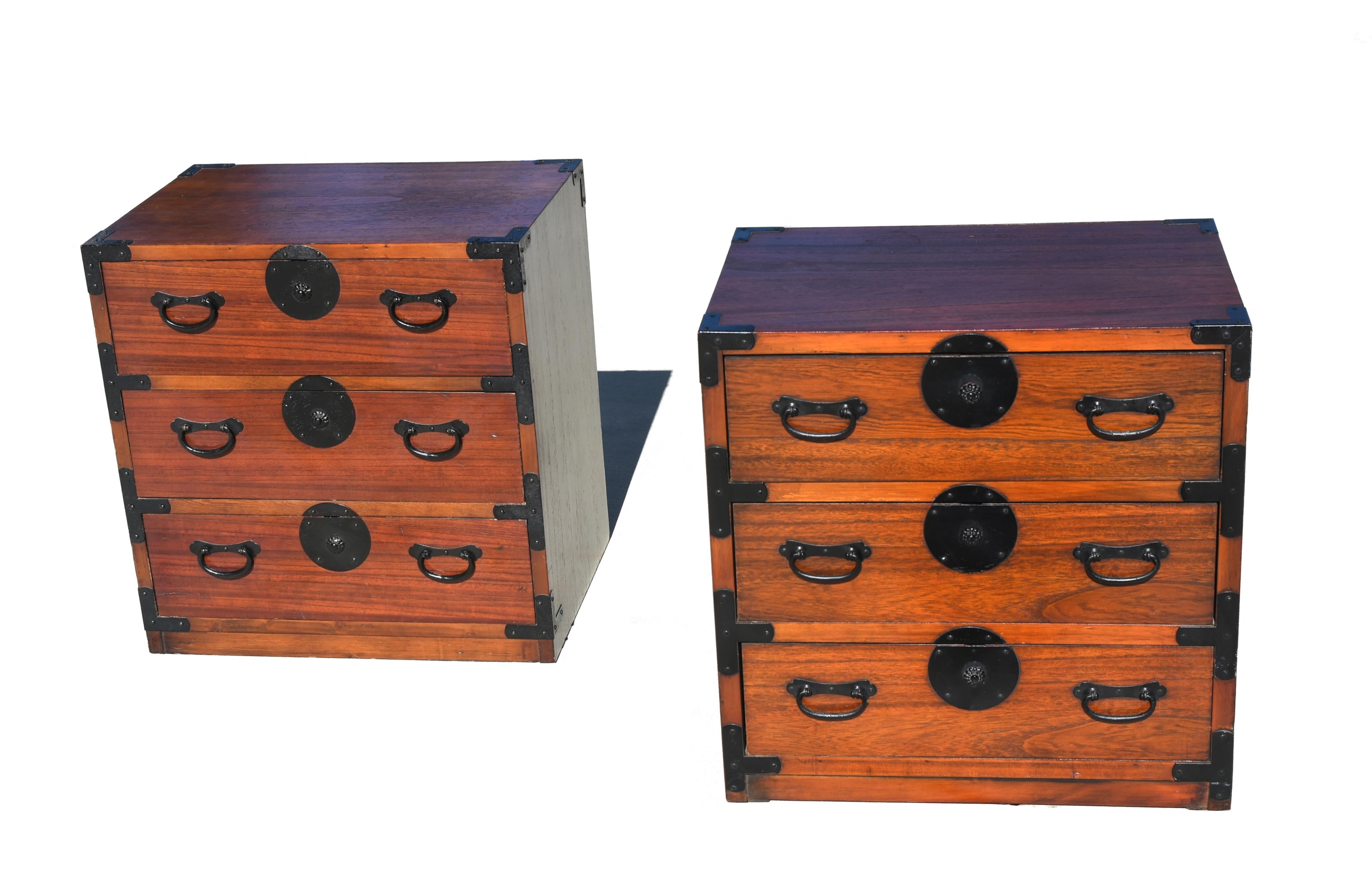 20th Century Japanese Tansu Chests Night Stands Set of Two