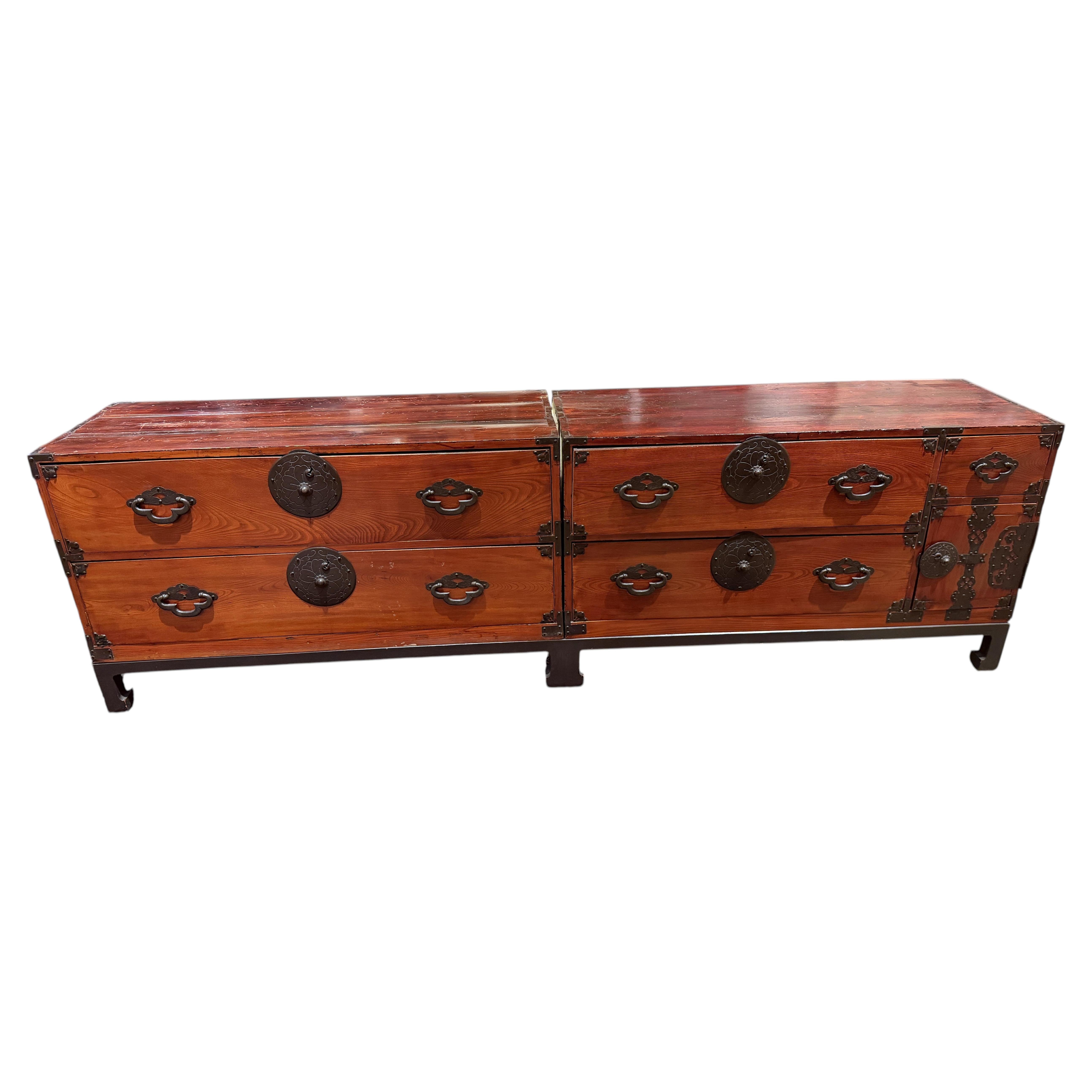Japanese Tansu in Two Sections on a Later Carved Base