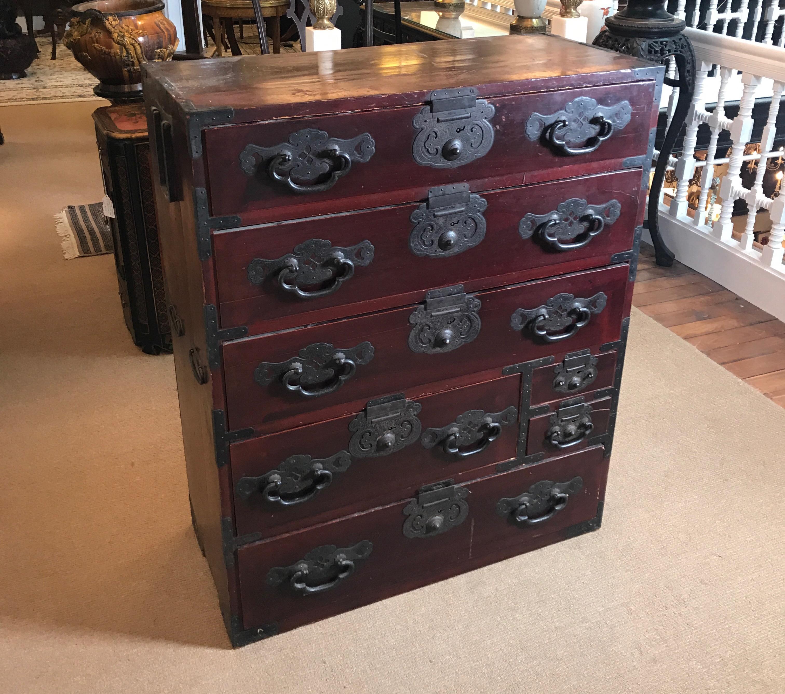 Japanese Tansu Iron Mounted Chest In Fair Condition In Lambertville, NJ