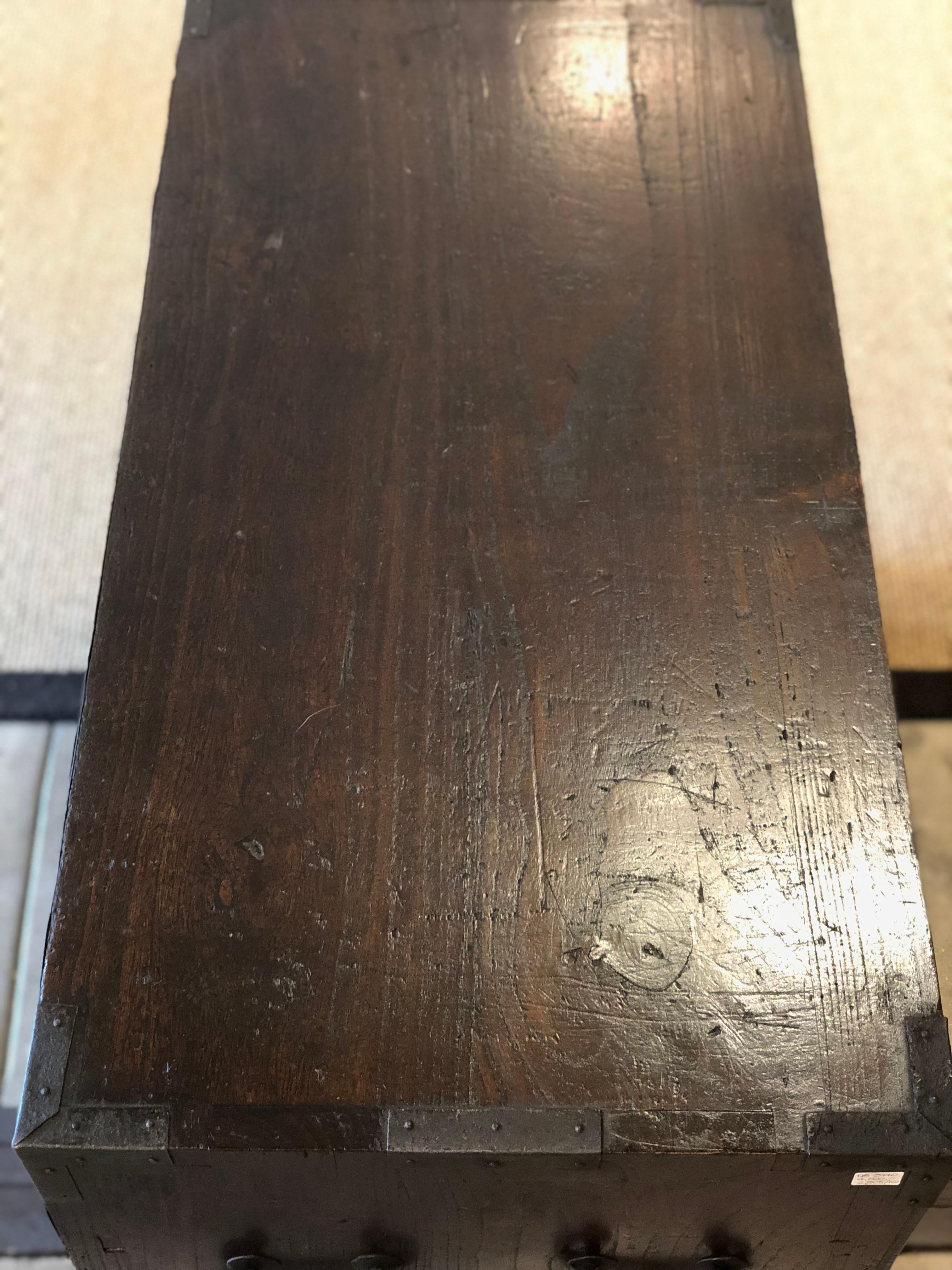 19th Century Japanese Tansu Light Wood Kiri Black Hardware Chest Side Table Bedside Table