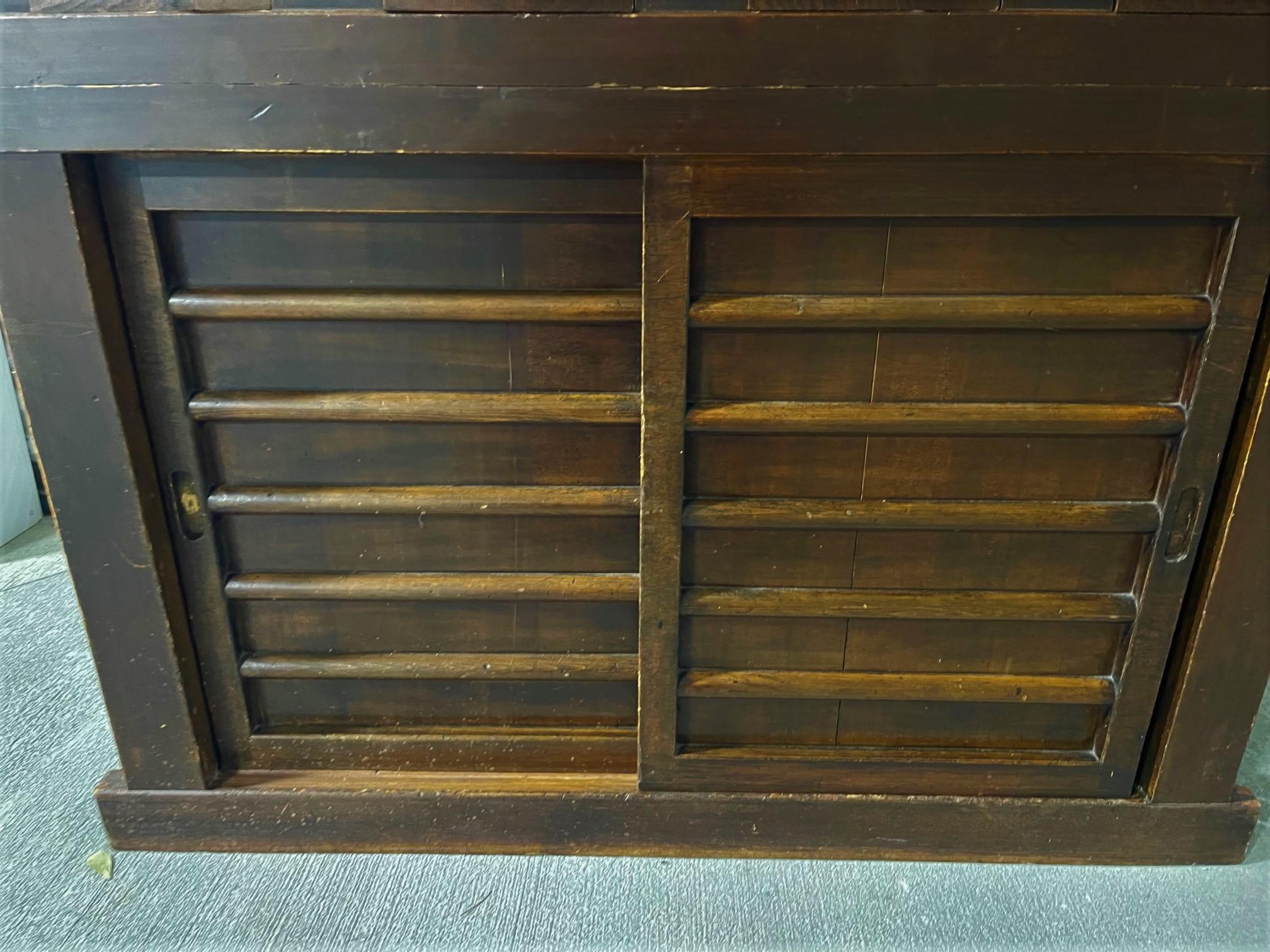 Elm Japanese Tansu Storage Cabinet with Sliding Doors, Meiji Period, 19th Century For Sale
