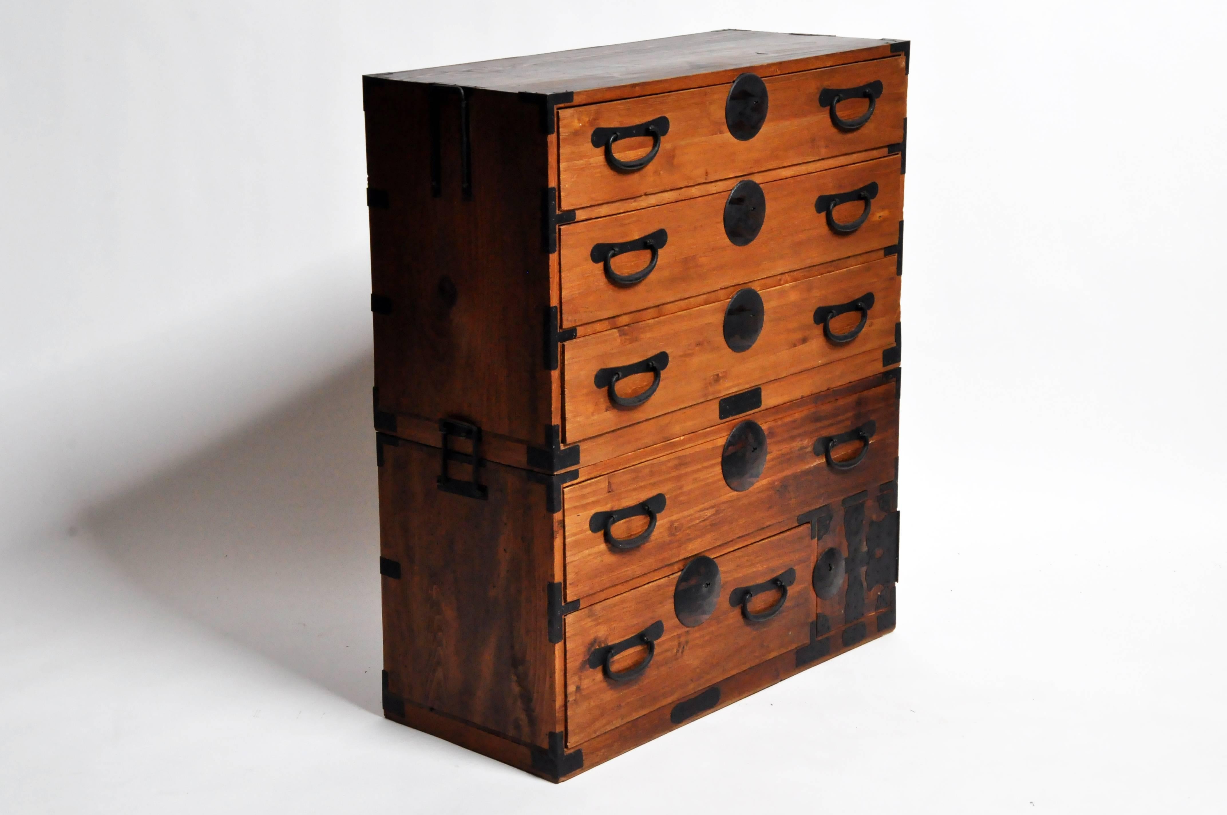 20th Century Japanese Tansu with Black Color Hardware