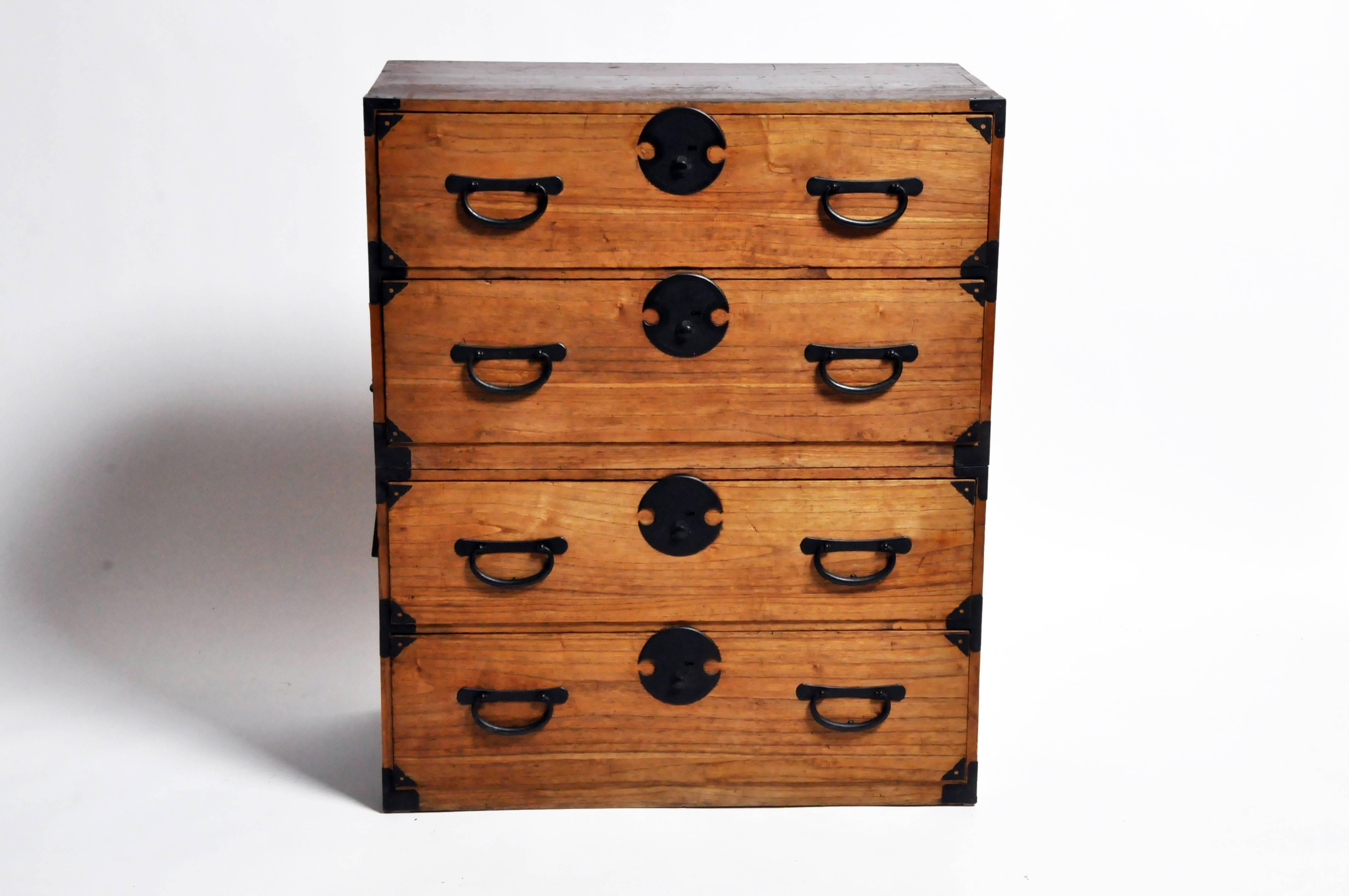 20th Century Japanese Tansu with Black Color Hardware