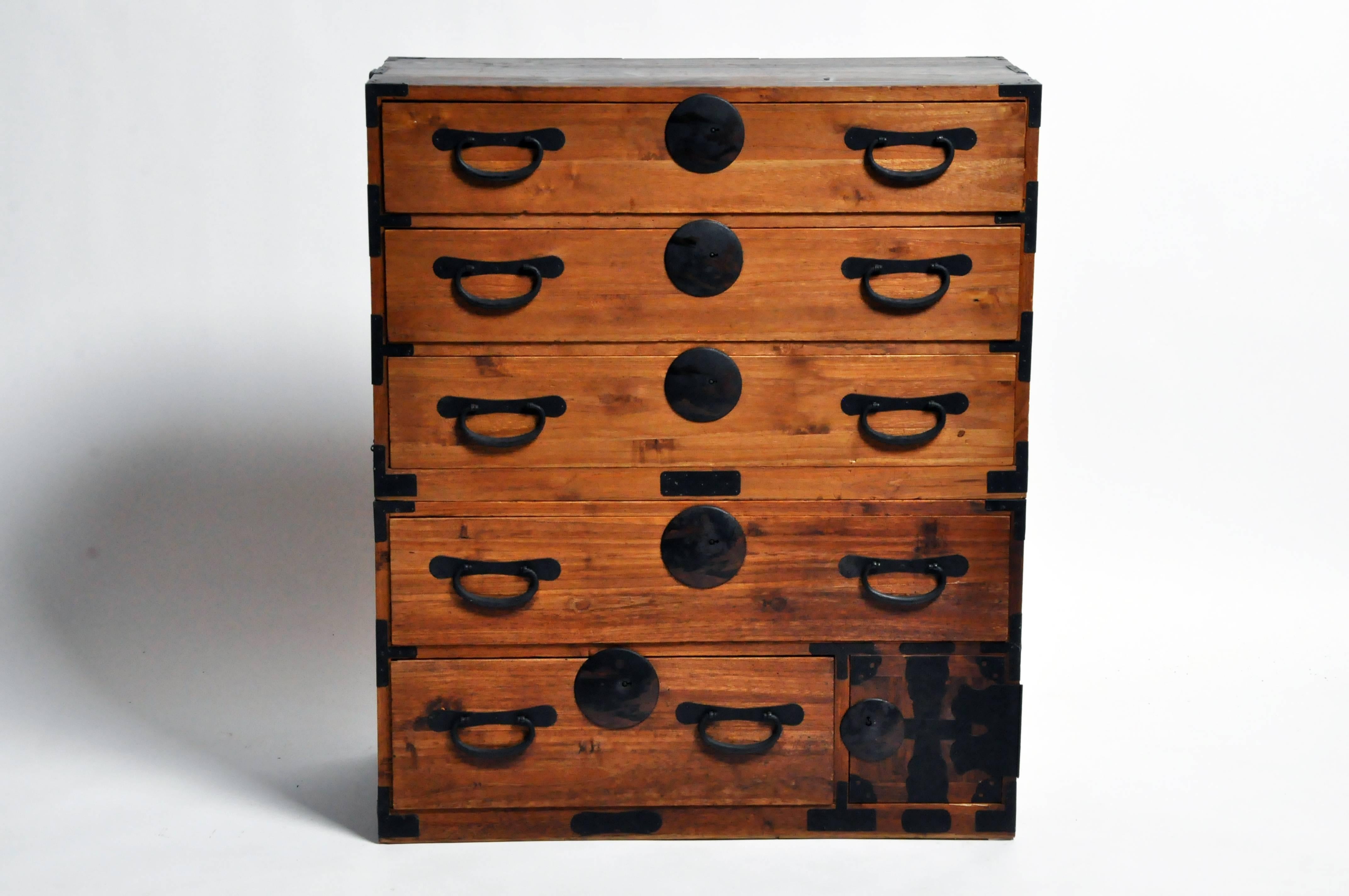 Metal Japanese Tansu with Black Color Hardware