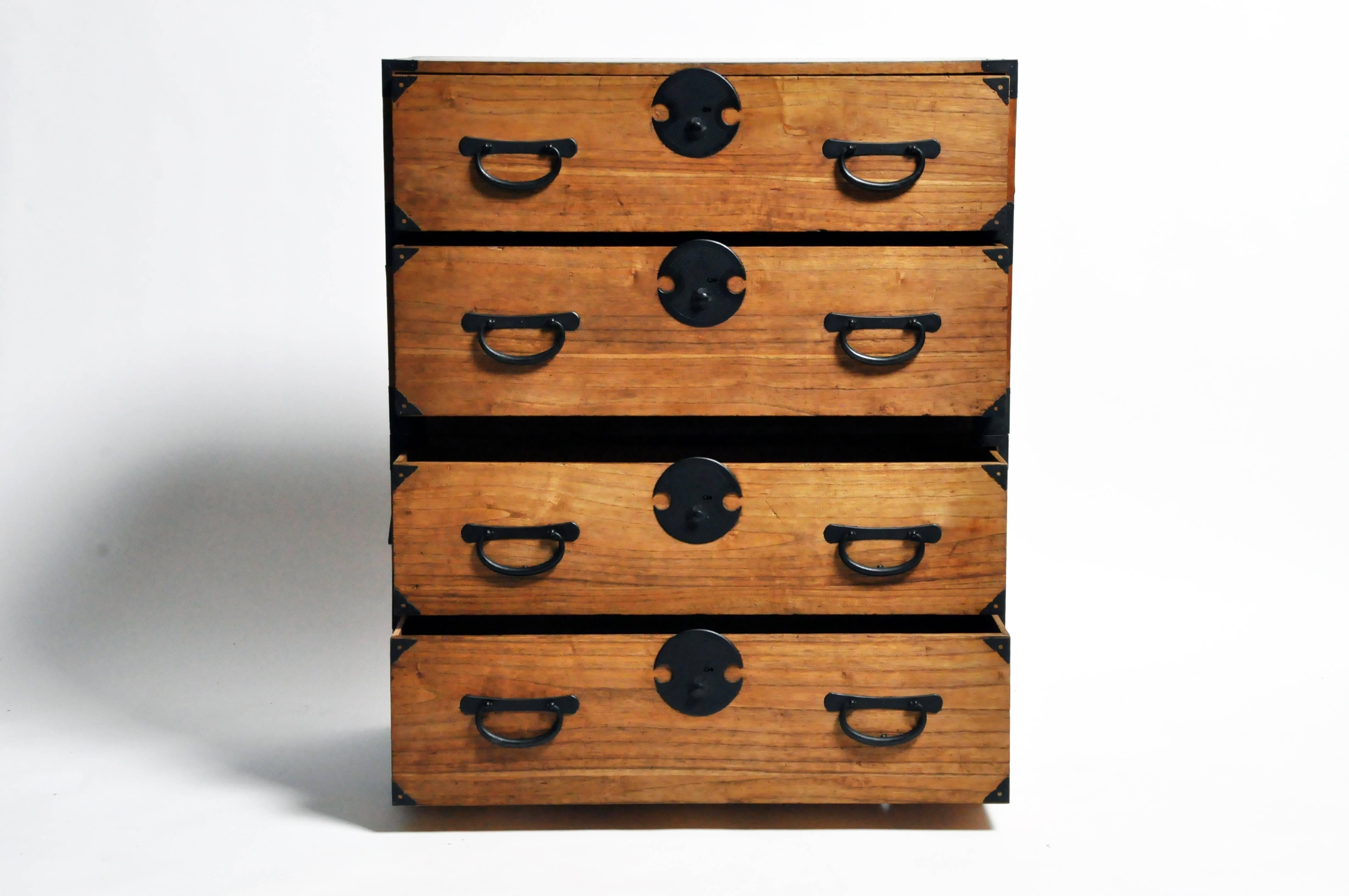 Metal Japanese Tansu with Black Color Hardware