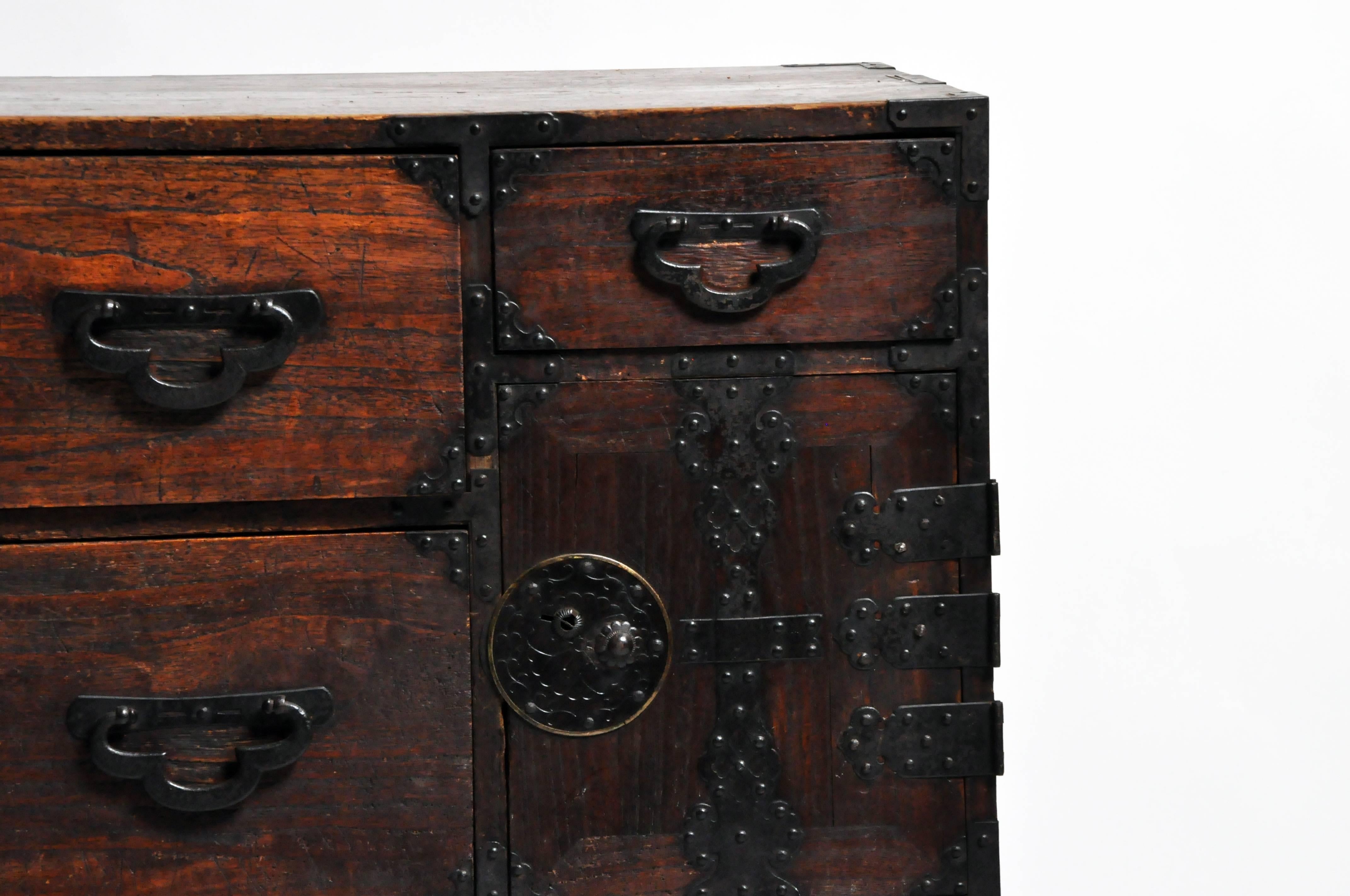 Wood Japanese Tansu with Black Color Hardware