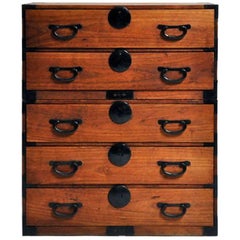 Antique Japanese Tansu with Black Color Hardware