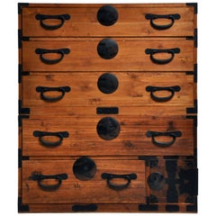 Antique Japanese Tansu with Black Color Hardware