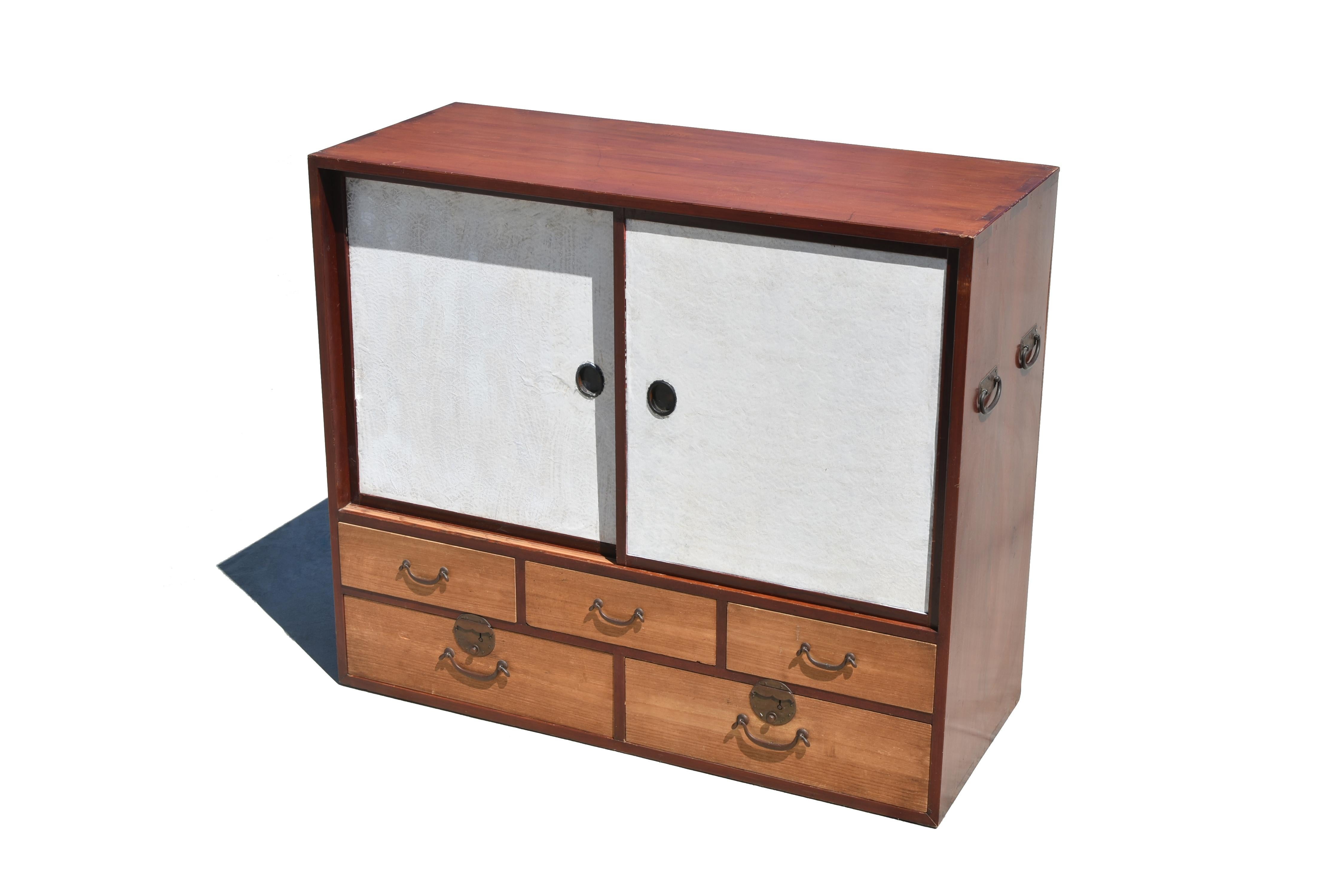 20th Century Japanese Tansu with White Sliding Doors For Sale