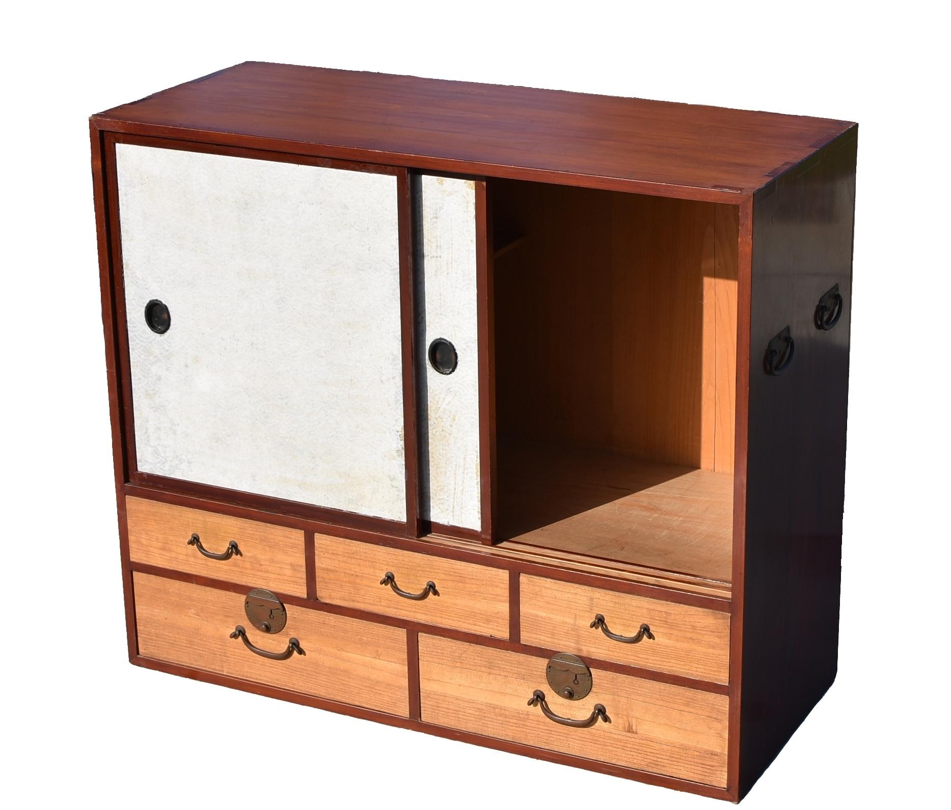 Japanese Tansu with White Sliding Doors For Sale 1