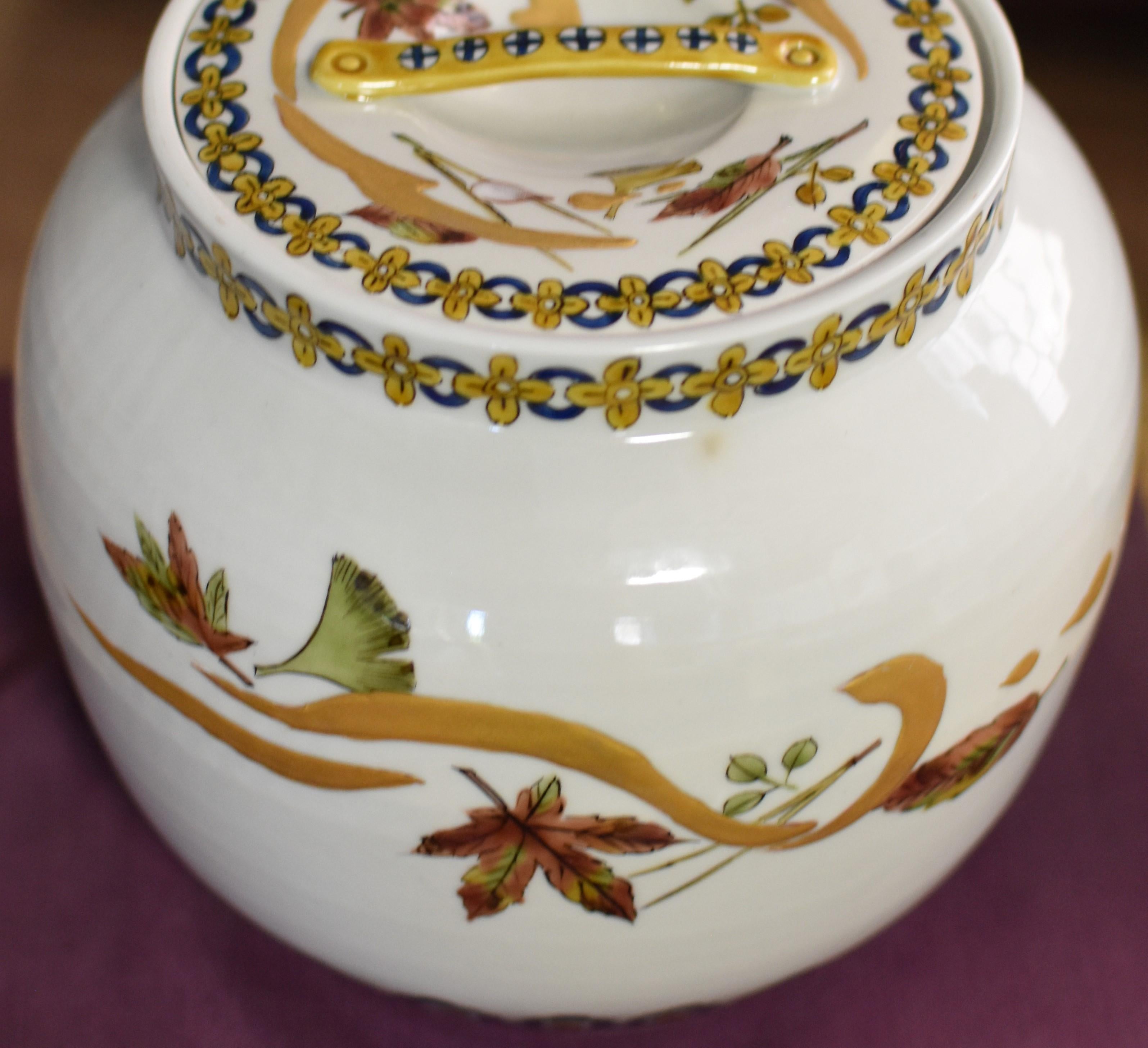 Gilt Japanese Tea Ceremony Mizusashi Water Jar by Master Porcelain Artist For Sale