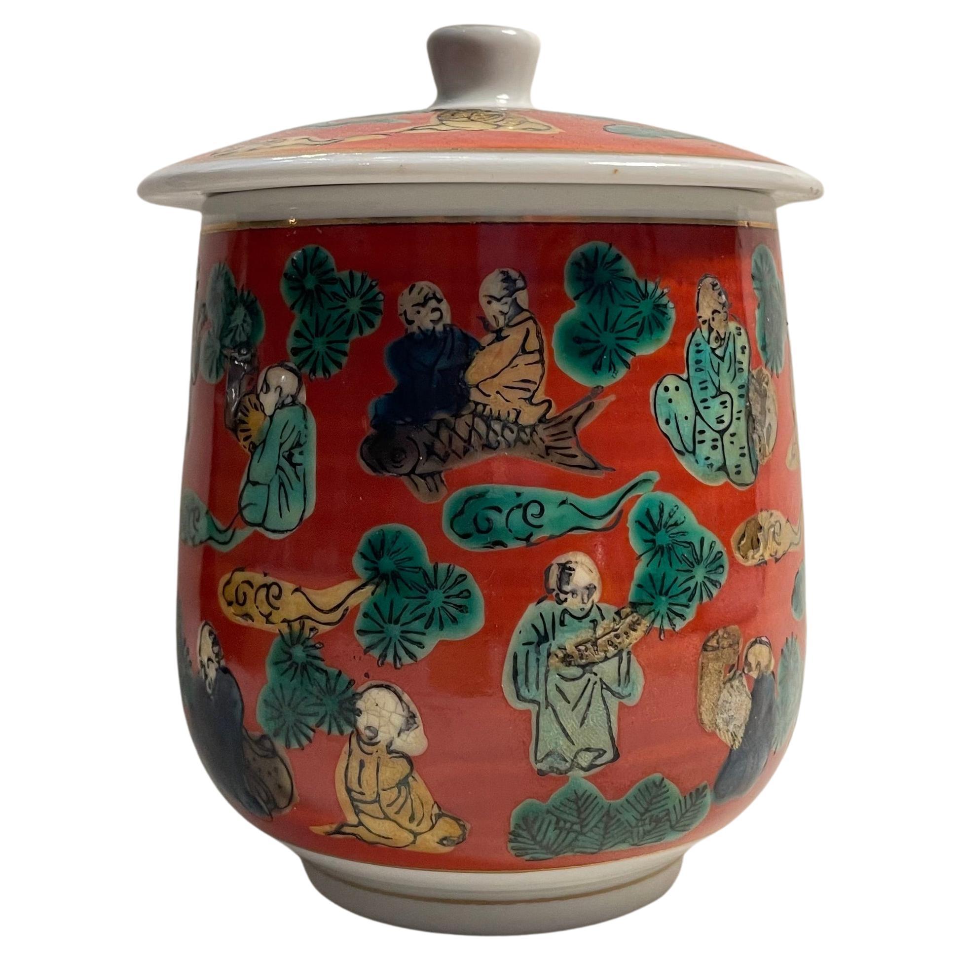 Japanische Teetasse mit Deckel im Stil von Mokubei AOKI 1970er Showa