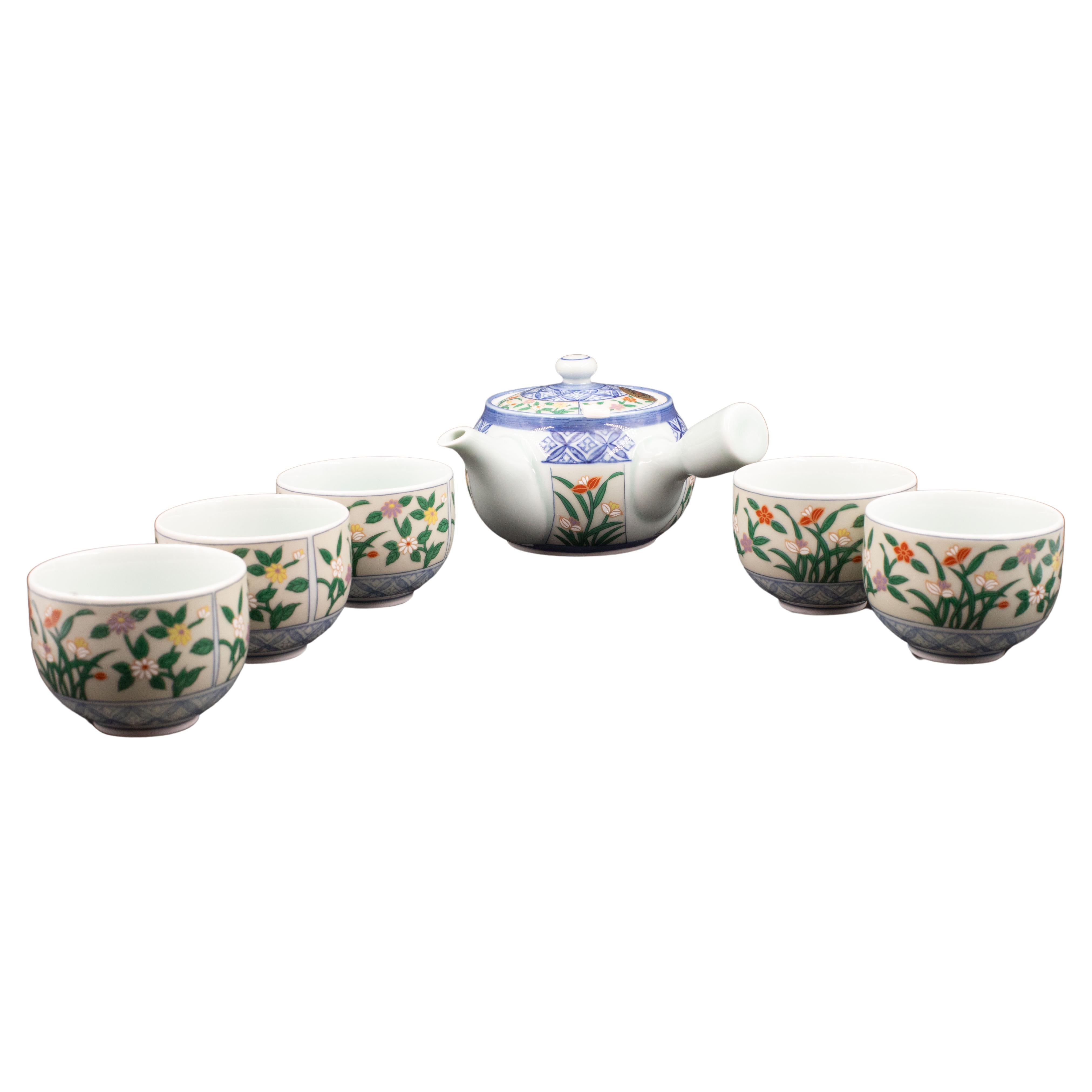 Juego de té japonés tetera colador tazas juego de 6 celadón pintado a mano