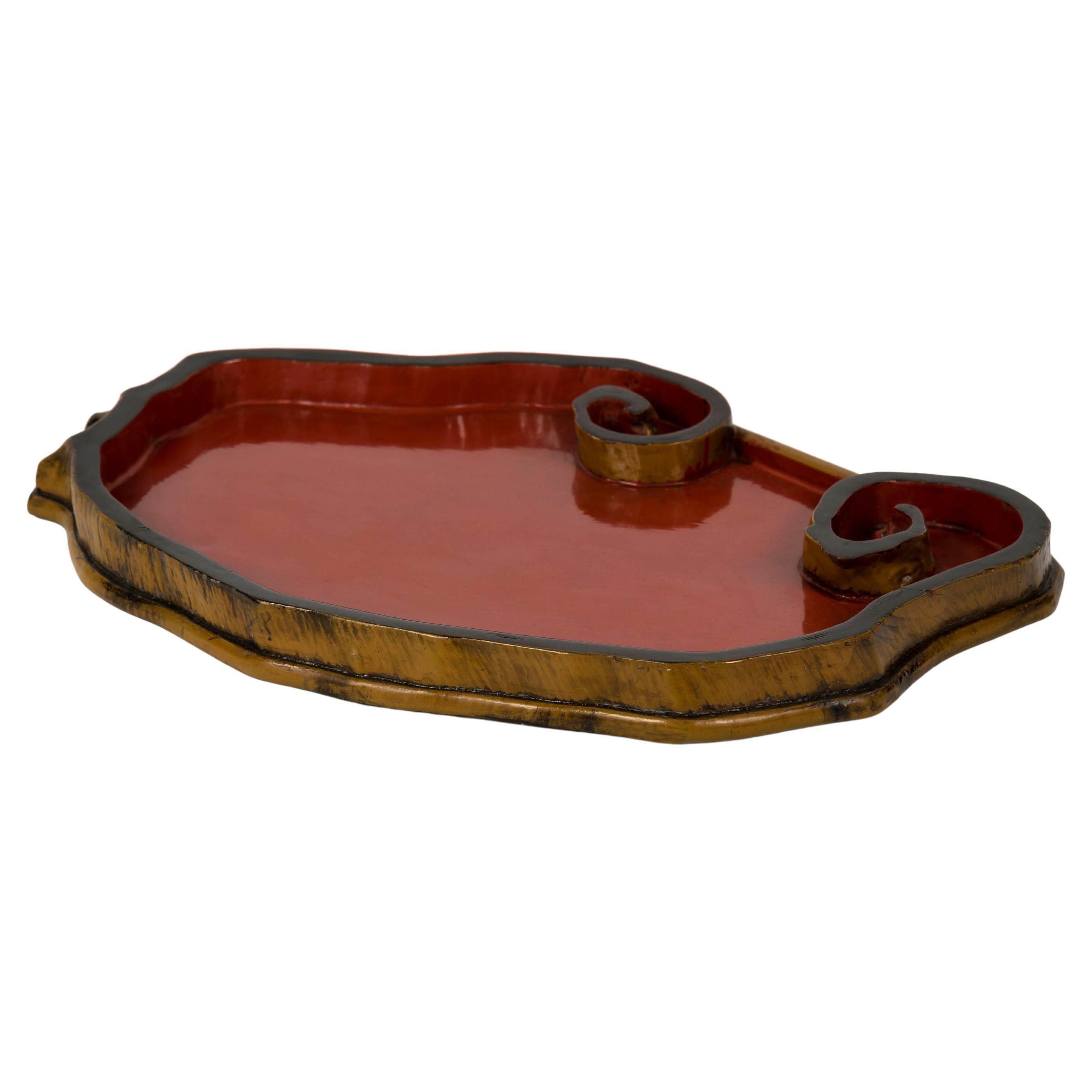 Japanese tea tray in red and black lacquer