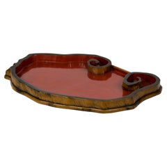 Japanese tea tray in red and black lacquer