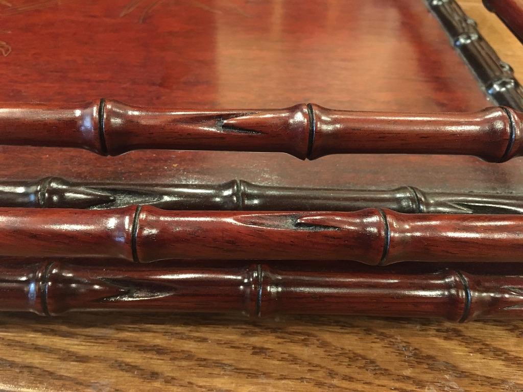 Early 20th Century Japanese Teak Nesting Trays with Faux Bamboo Rails For Sale