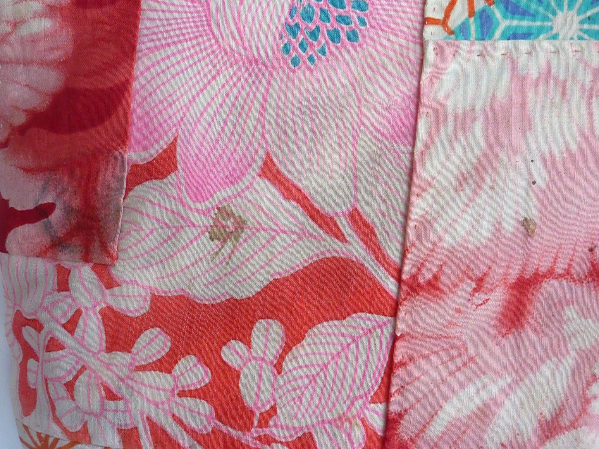 Red Japanese teen-size red cherry blossom printed patchwork vintage Kimono 