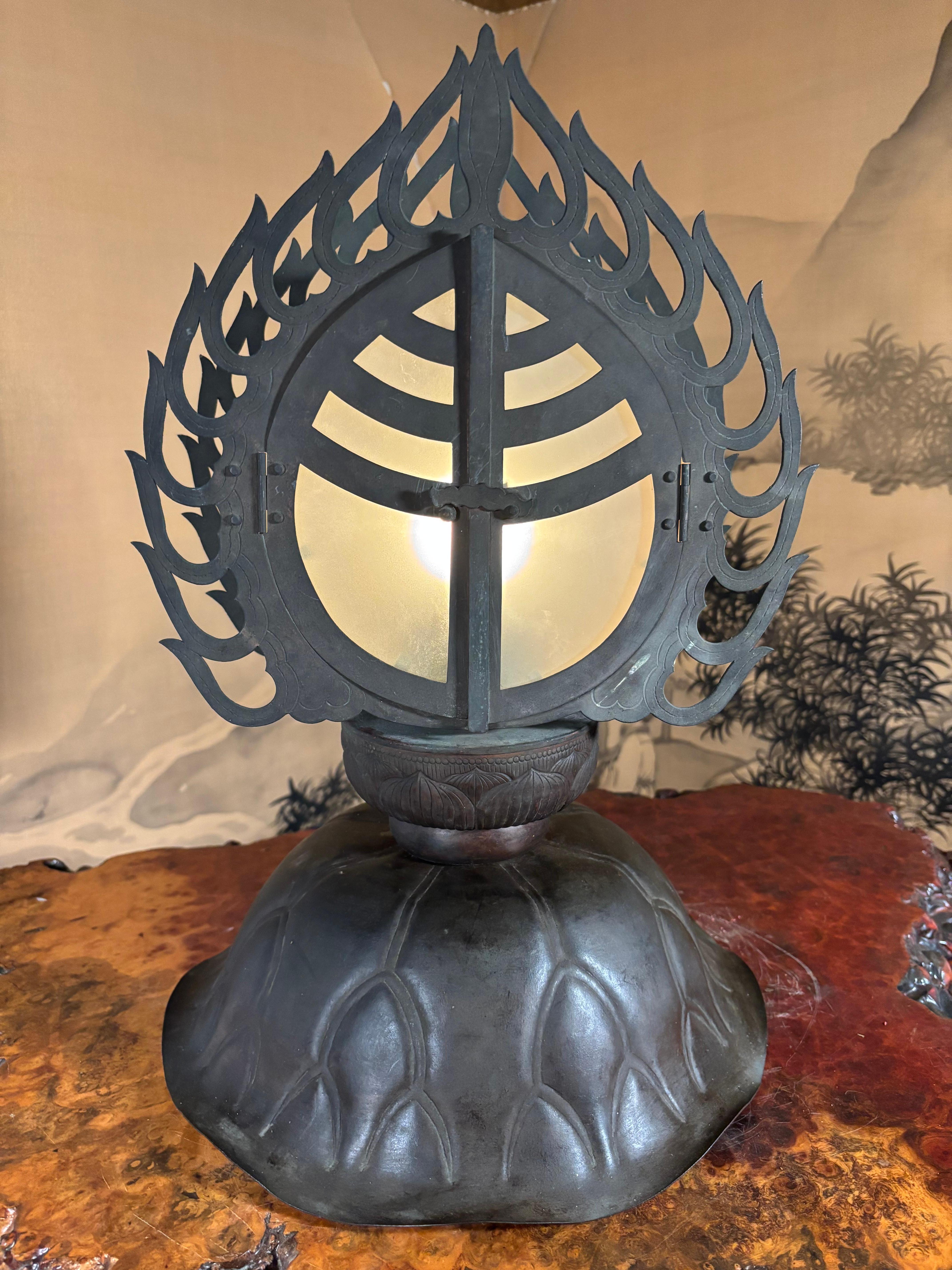 Taisho Japanese Antique Altar Table Lamp Symbolic Of Wish Granting And Good Fortune For Sale