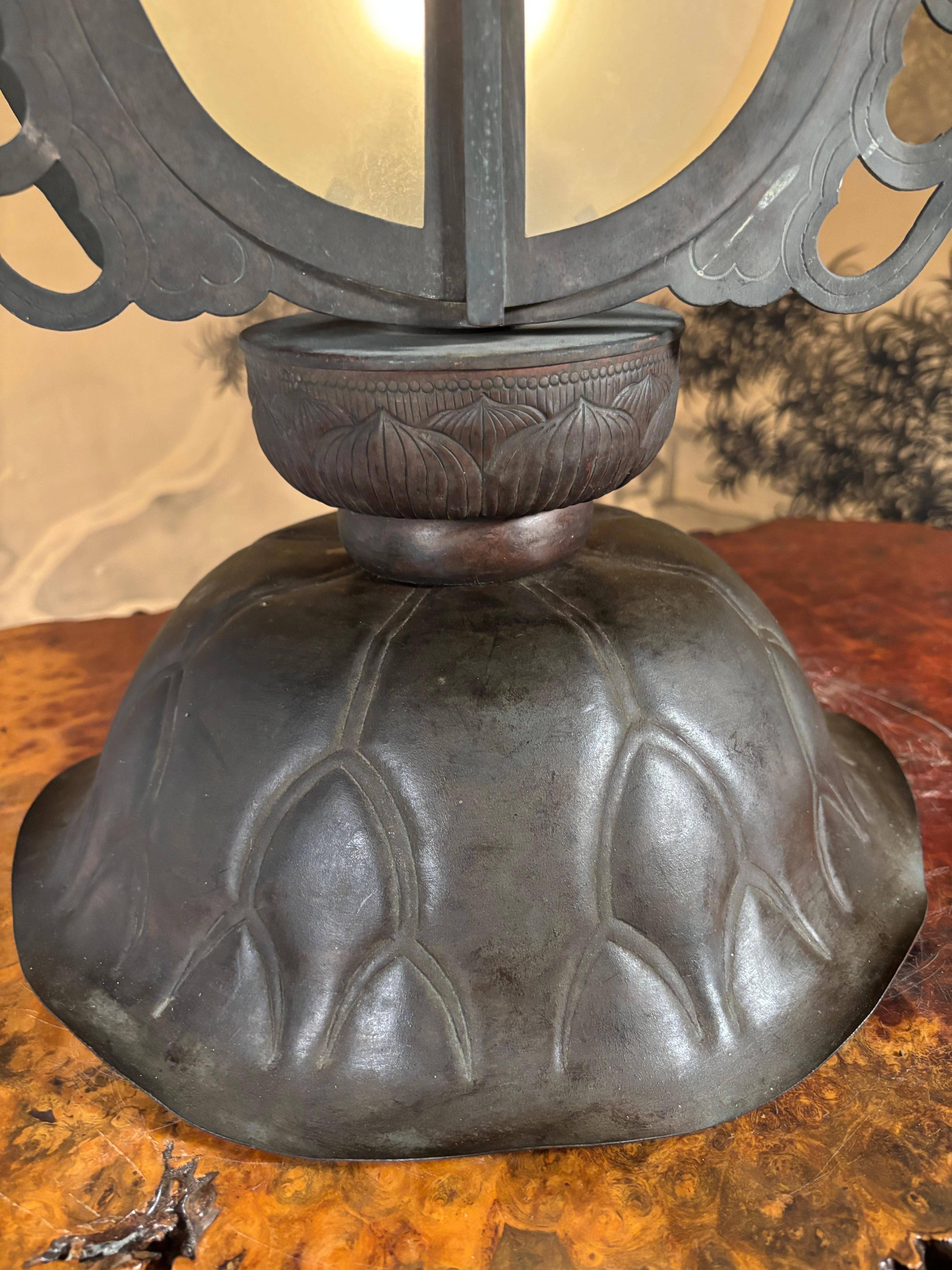 Copper Japanese Antique Altar Table Lamp Symbolic Of Wish Granting And Good Fortune For Sale