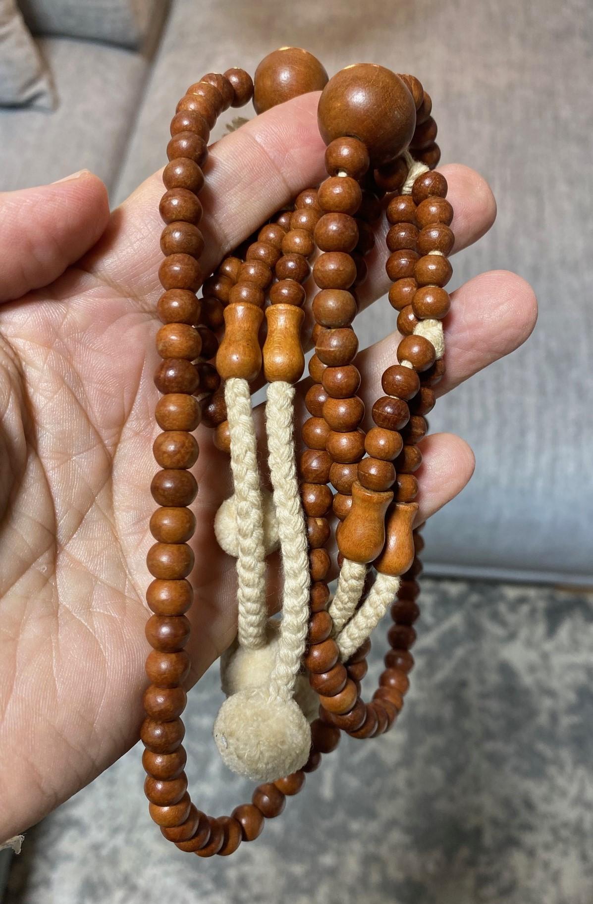 Japanese Temple Shrine Buddhist Monk Juzu Prayer Wood Beads Mala Rosary Necklace For Sale 3