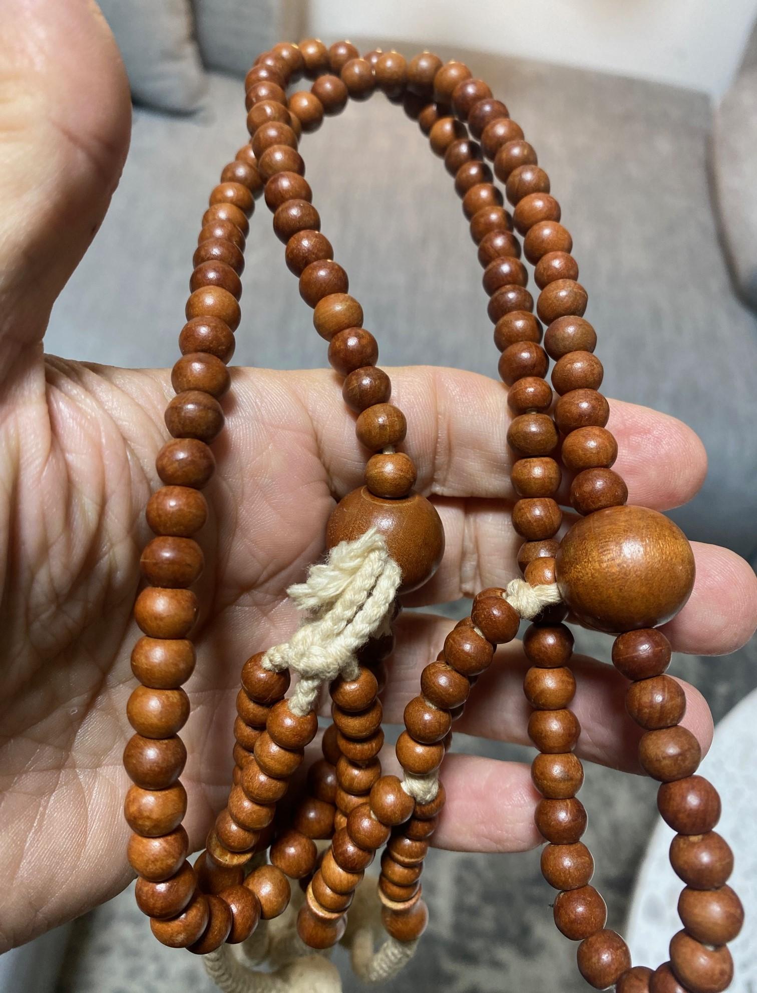 Japanische japanische Tempelschrein Buddhistische Monk Juzu Gebets-Holzperlen Mala Rosary Halskette im Angebot 8