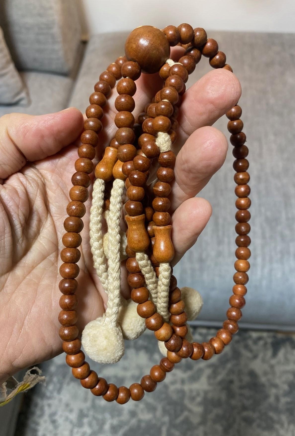 20th Century Japanese Temple Shrine Buddhist Monk Juzu Prayer Wood Beads Mala Rosary Necklace For Sale