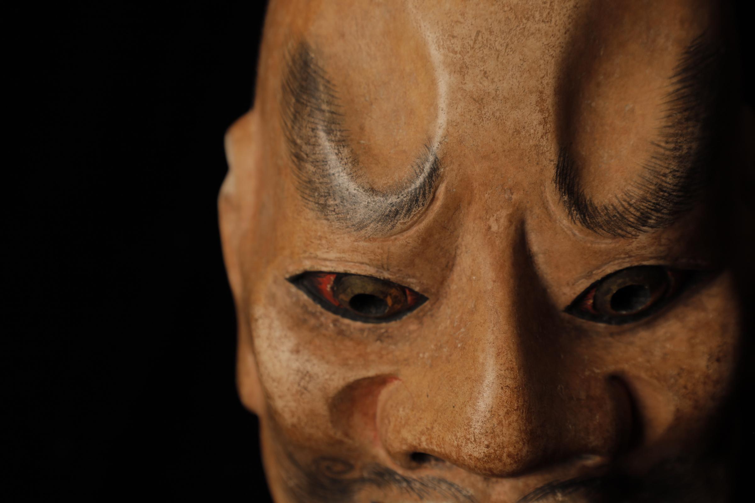Showa Masque japonais Tenjin (天神) Noh. Attribué à Takada Fuki (高田 冨季) en vente