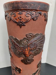 Japanese Terracotta Umbrella Stand with Birds