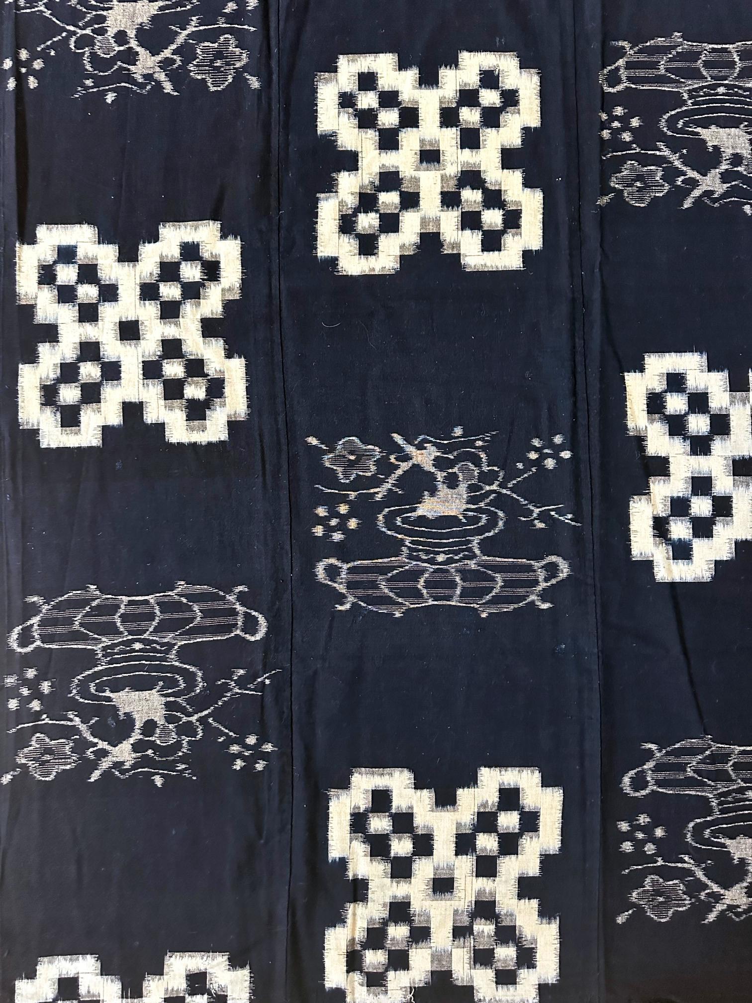 Meiji Japanese Textile Panel Double Ikat Kasuri Futon Cover For Sale